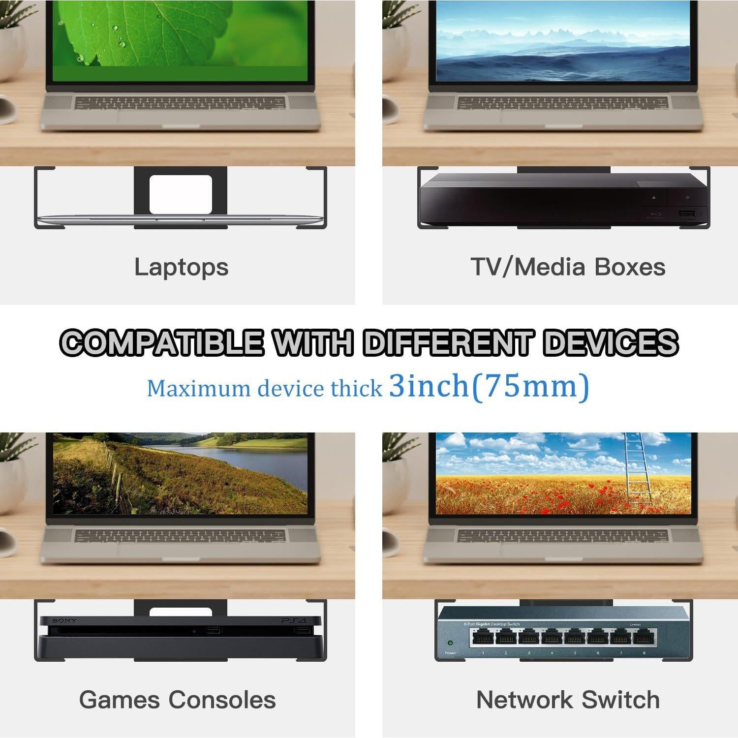 Soporte Bajo Escritorio para Laptop Teridokor 3" Aluminio Negro