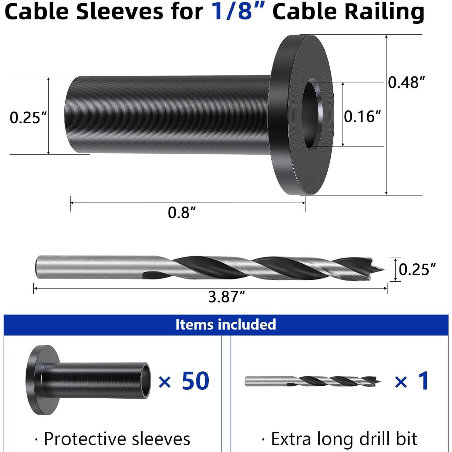 Protector de Cable de Railing Negro Steel DN Mate 50 Pcs 1/8"