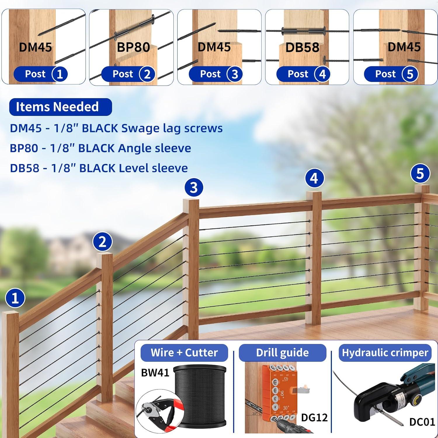 Protector de Cable de Railing Negro Steel DN Mate 50 Pcs 1/8"