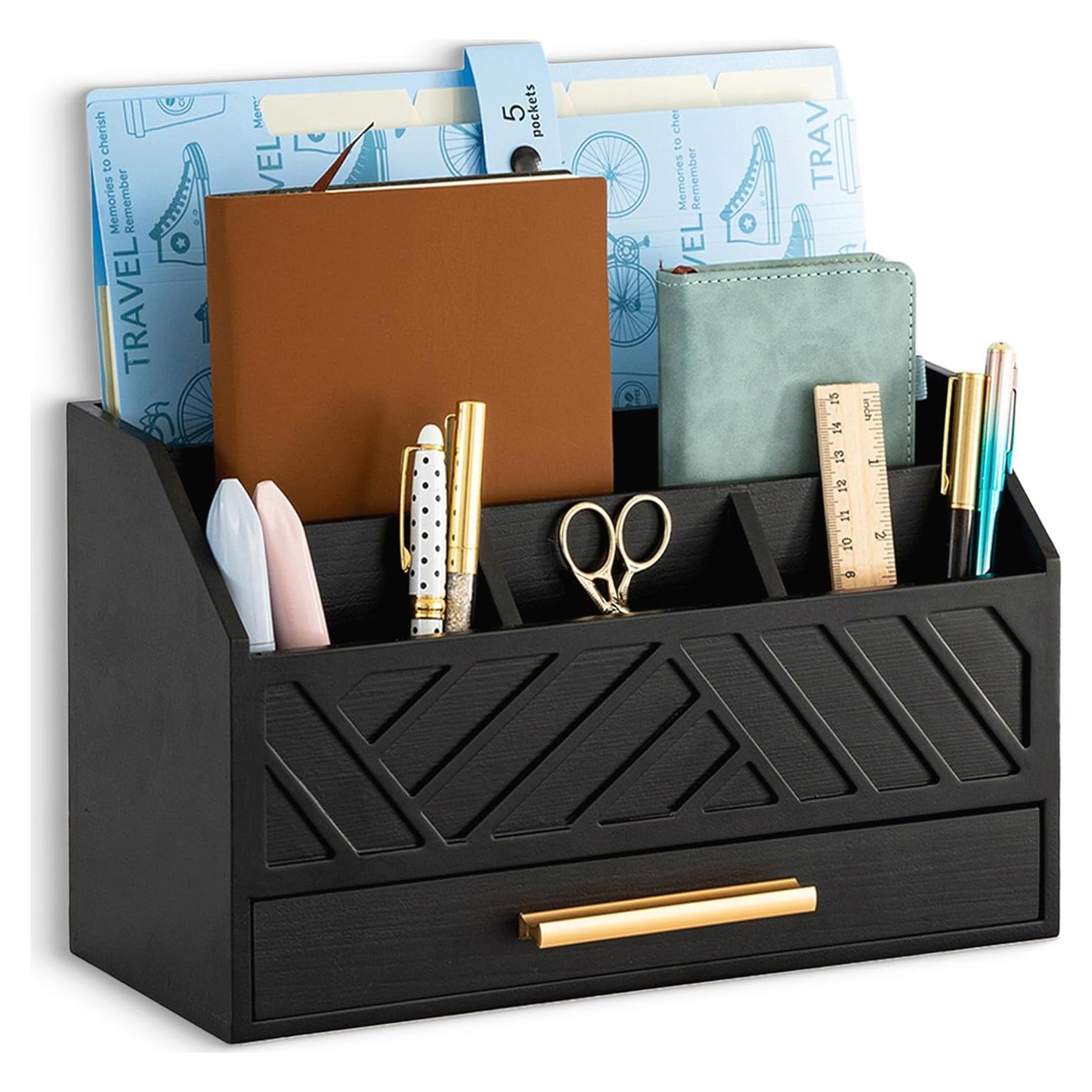 Organizador de Escritorio de Madera Negra Dreampossible con Cajón