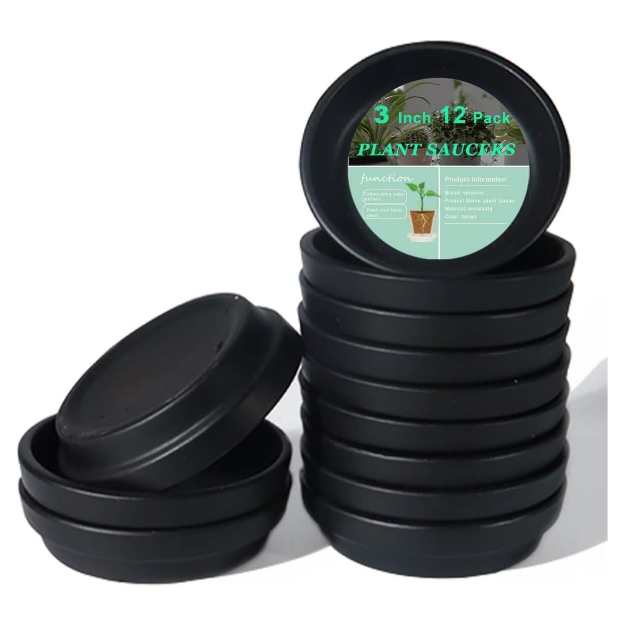 Vensovo Platillos de Terracota Negros 3" - 12 Pcs para Macetas