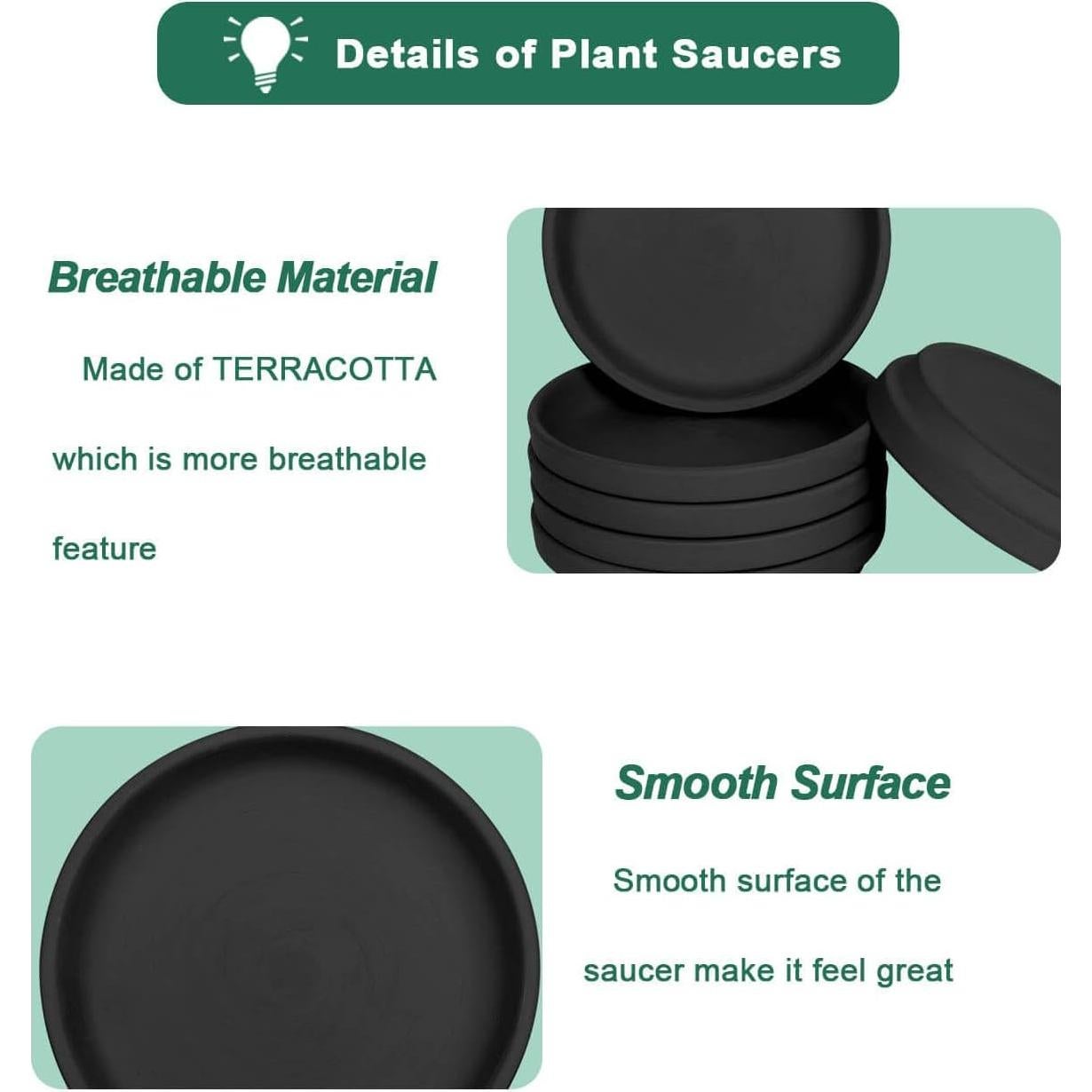 Vensovo Platillos de Terracota Negros 3" - 12 Pcs para Macetas
