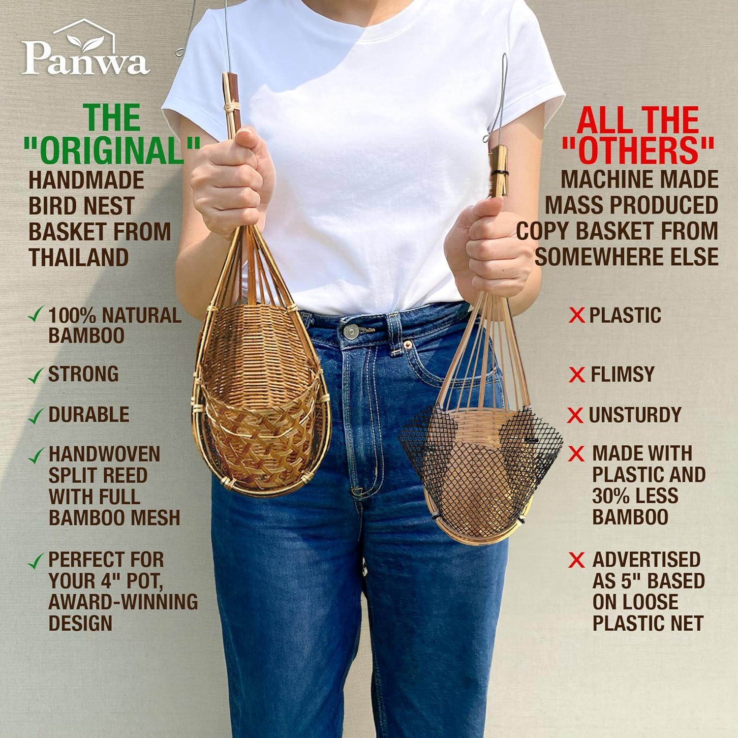 Cesta Colgante de Bambú Natural PANWA - Set de 3, 10 cm