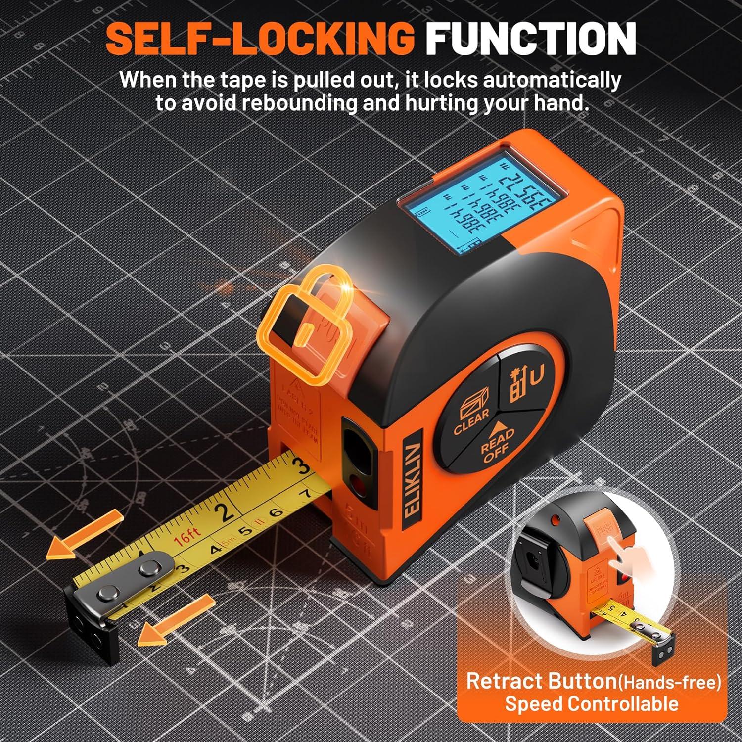 Cinta Métrica Láser Elikliv R11-60 60m y 5m Recargable