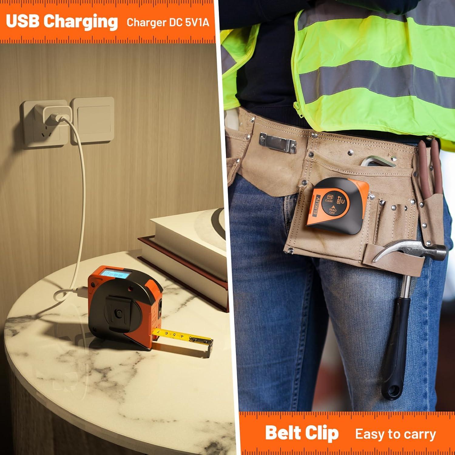 Cinta Métrica Láser Elikliv R11-60 60m y 5m Recargable