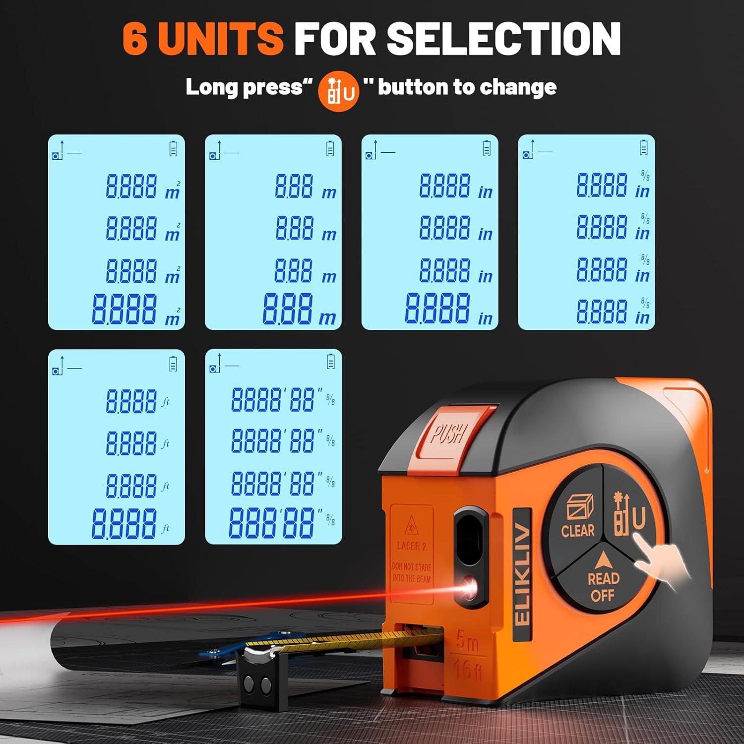 Cinta Métrica Láser Elikliv R11-60 60m y 5m Recargable