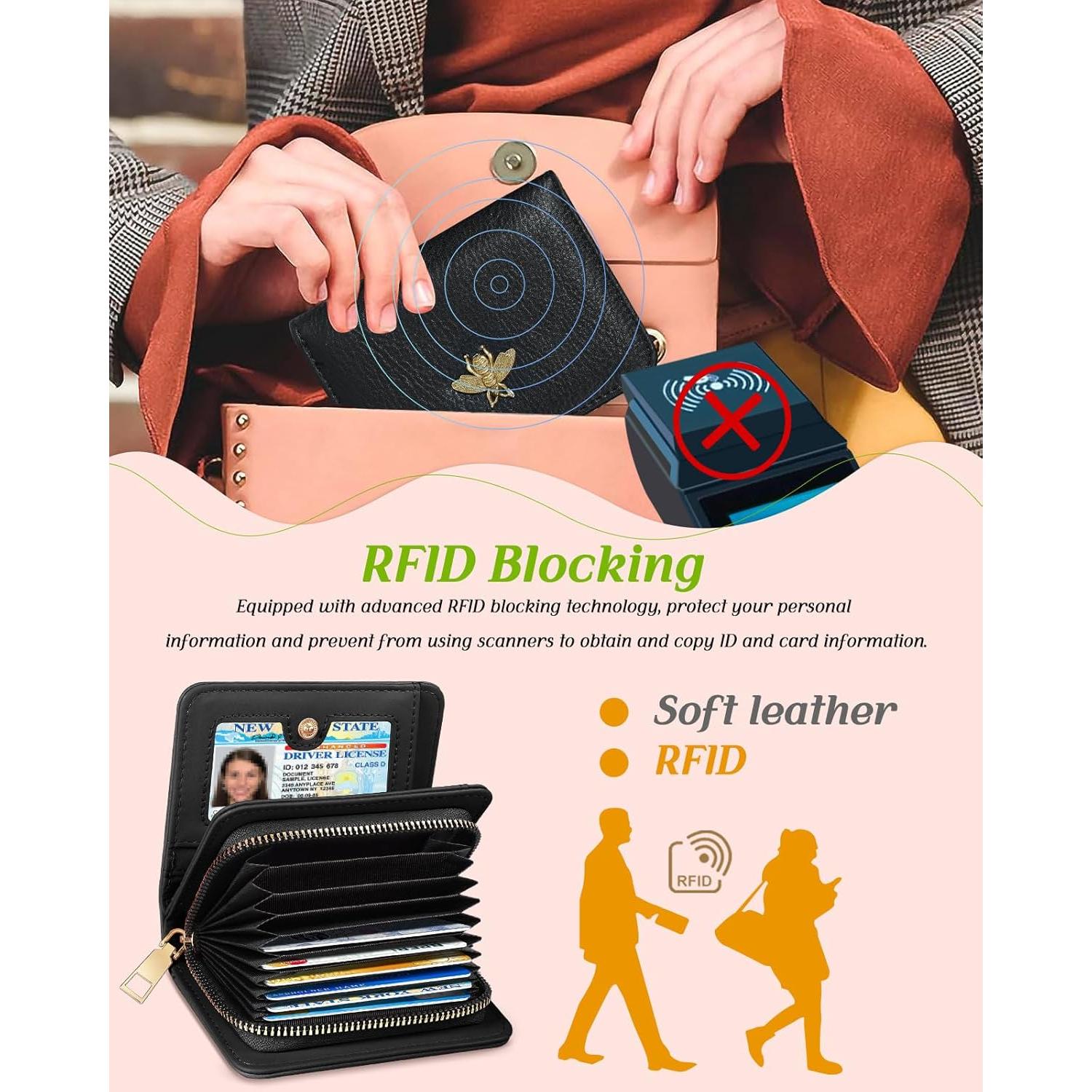 Billetera Portatarjetas Bistup para Mujeres Cuero RFID Abeja
