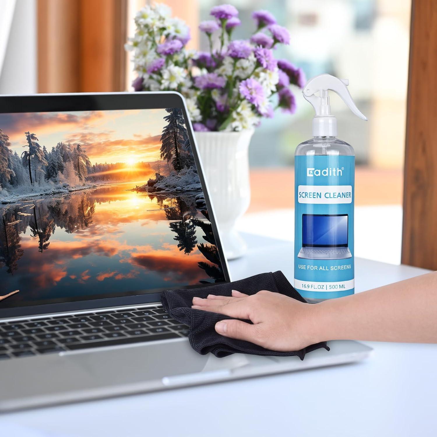 Kit de Limpieza de Pantallas Cadith 500ml con Paños Microfibra