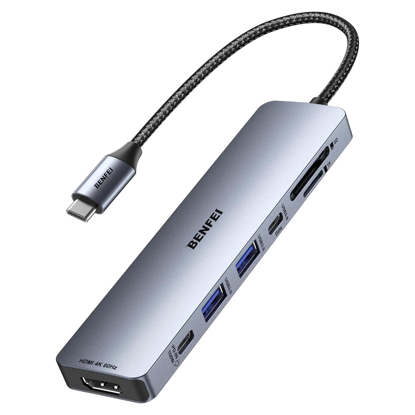 Hub USB-C 7-en-1 BENFEI con HDMI 4K, 100W Carga, 2 USB-A