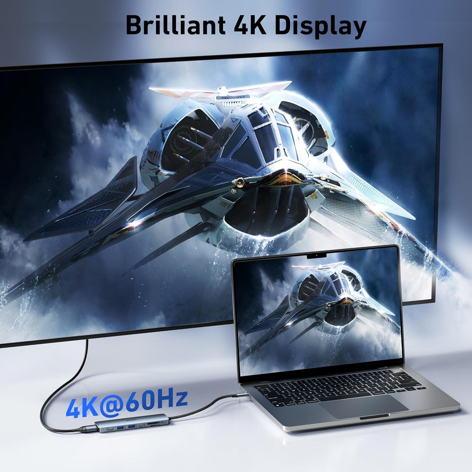 Hub USB-C 7-en-1 BENFEI con HDMI 4K, 100W Carga, 2 USB-A