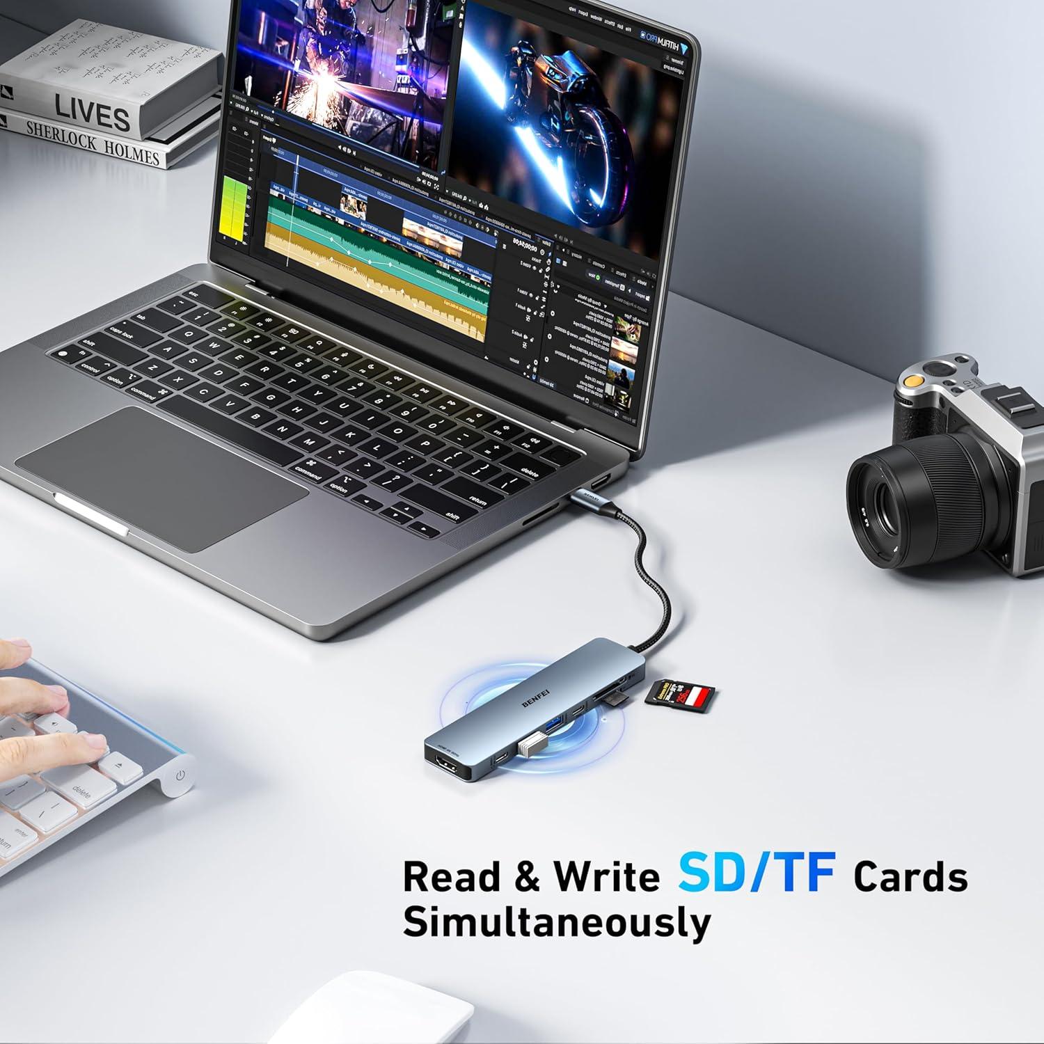 Hub USB-C 7-en-1 BENFEI con HDMI 4K, 100W Carga, 2 USB-A