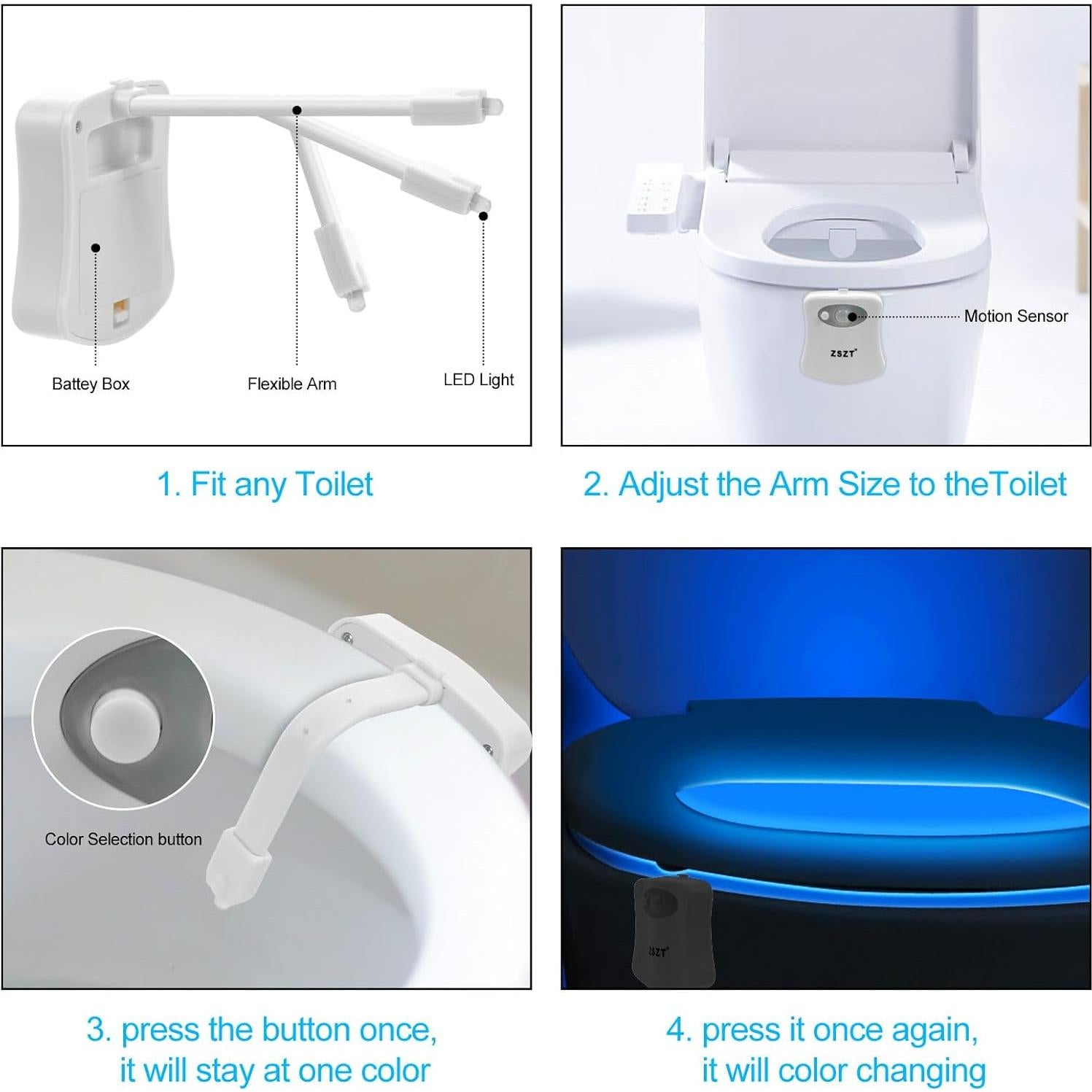 Luz Nocturna para Inodoro ZSZT 8 Colores con Sensor de Movimiento