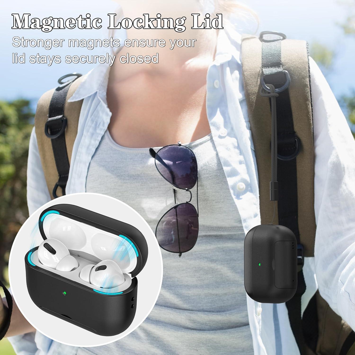 Funda para AirPods Pro 2da/1ra Gen MHYALUDO Negra con Soporte