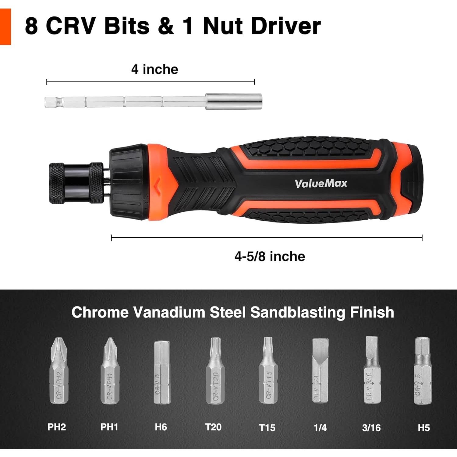Destornillador Trinquete ValueMax 9 en 1, Mango Antideslizante