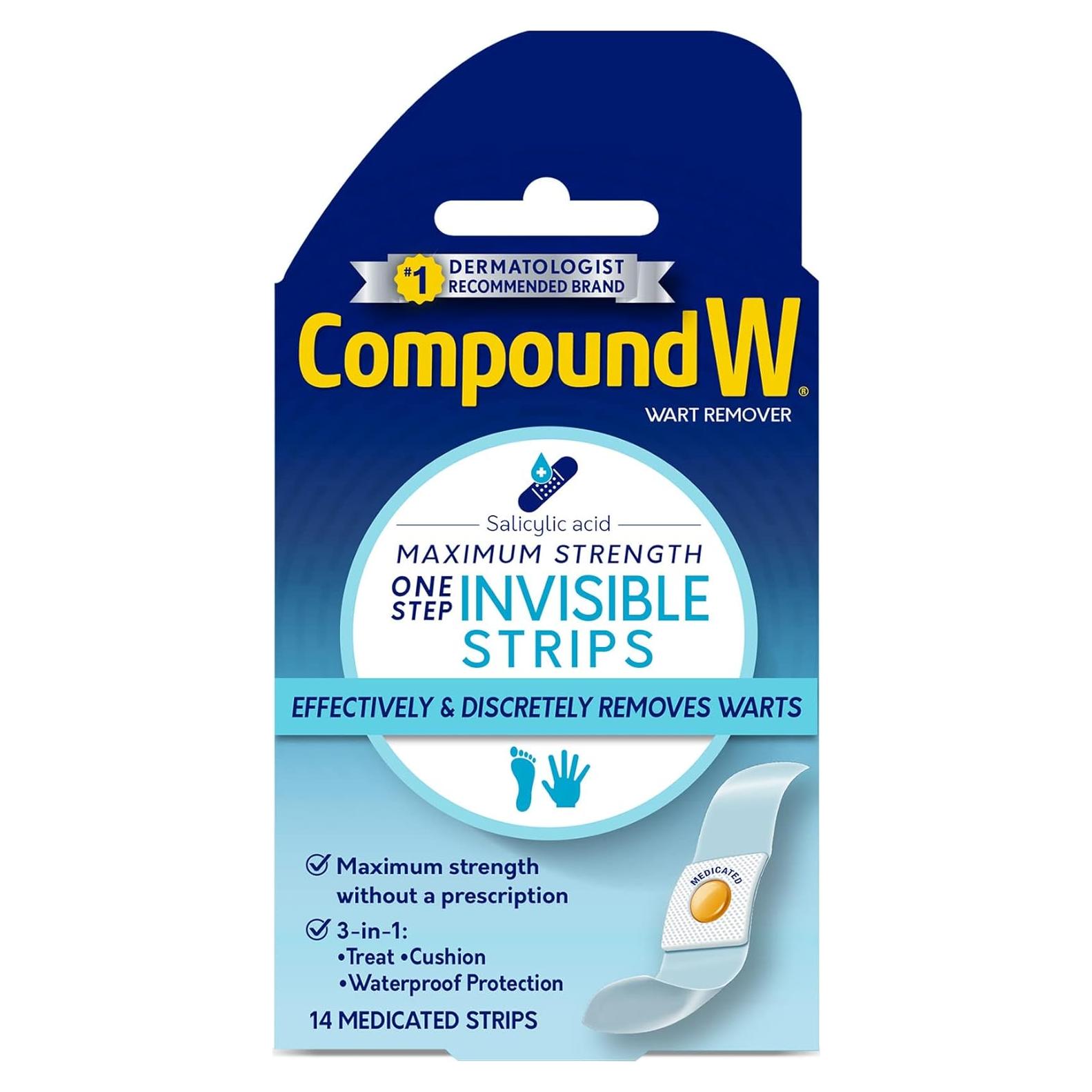 Tiras Invisibles para Verrugas Compound W Máxima Fuerza 14 Unidades