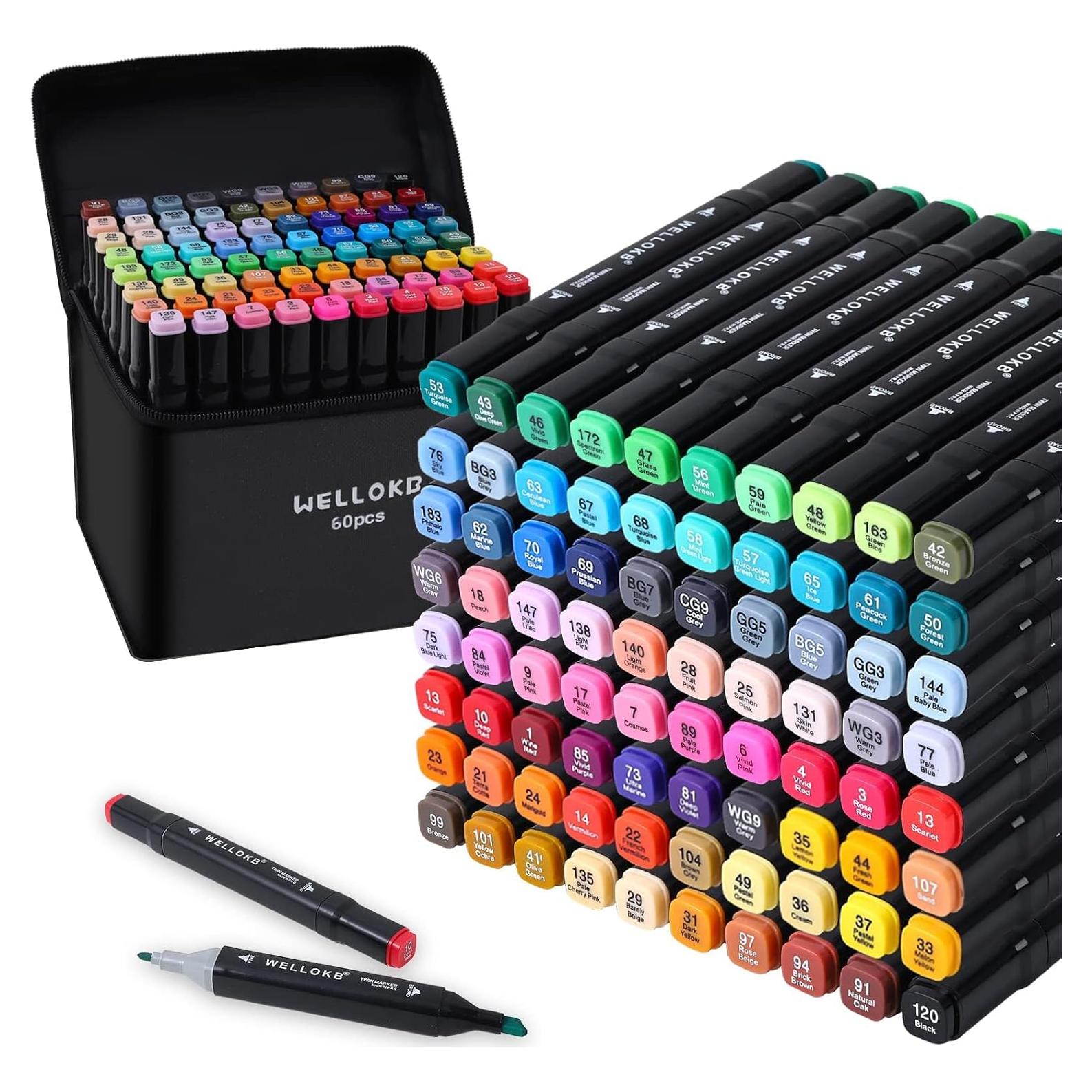 Set de 60 Marcadores de Alcohol WELLOKB Doble Punta Permanentes