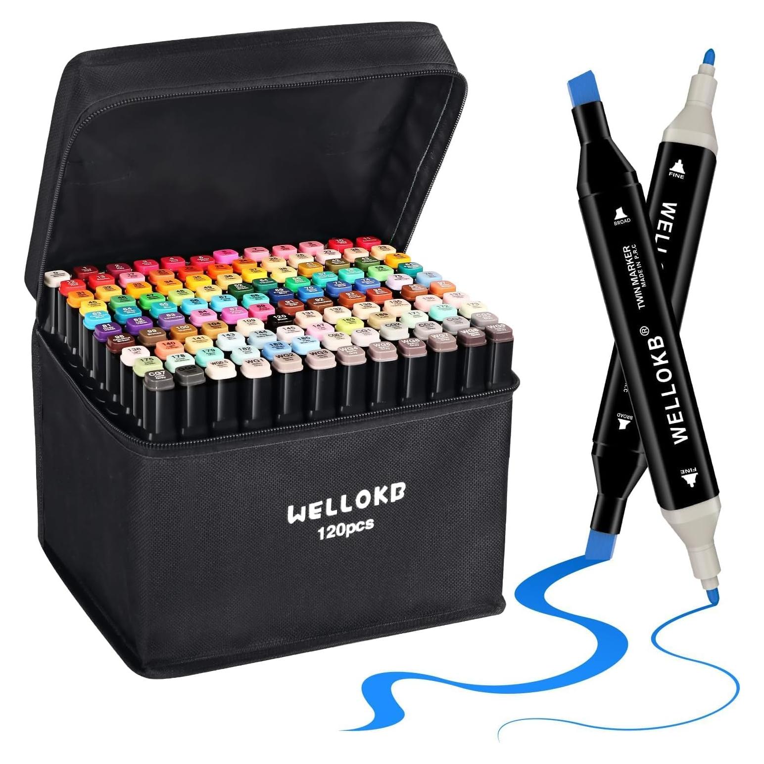 Marcadores de Alcohol WELLOKB 120 Colores Doble Punta 1.90kg