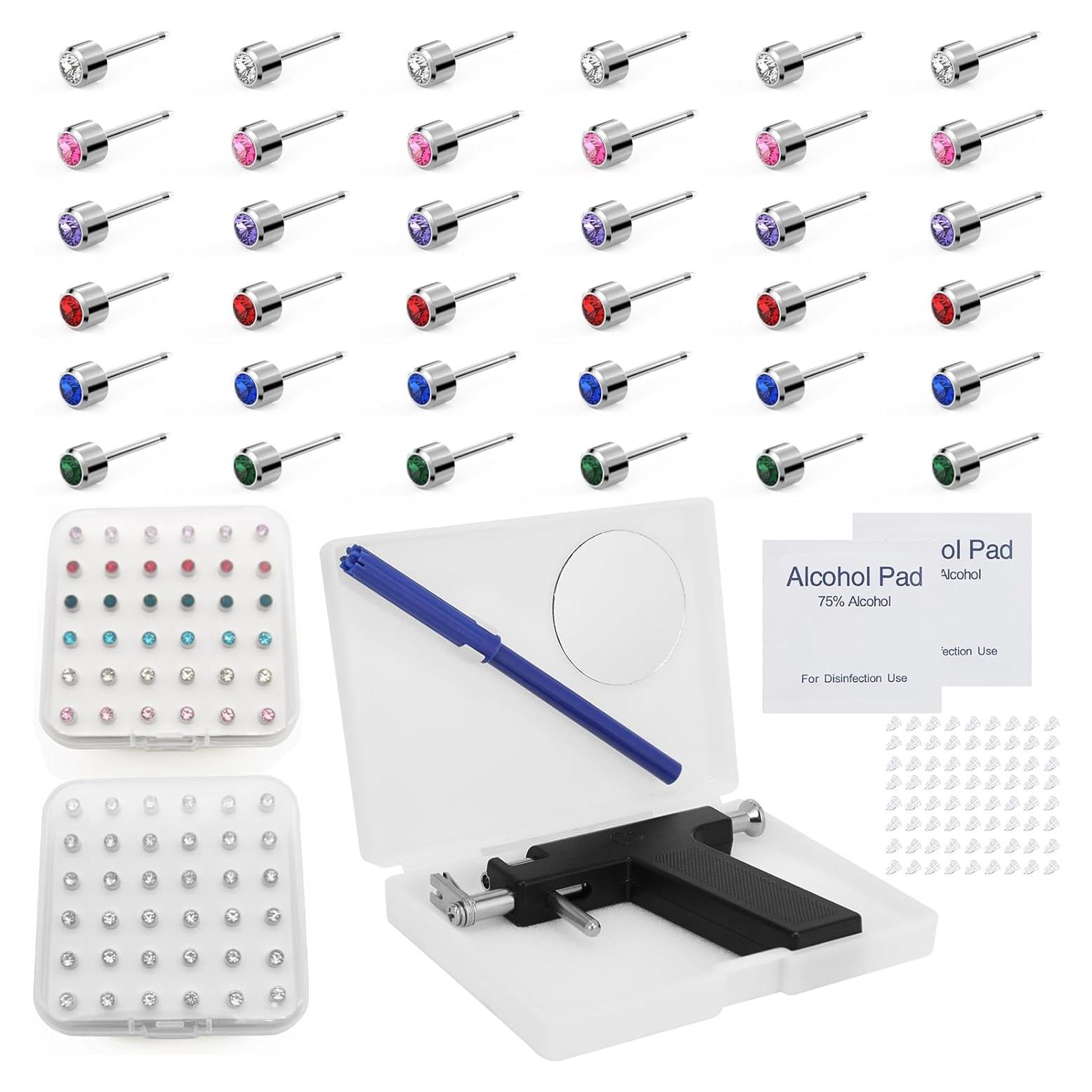 Kit de Perforación de Oídos MRFuYtng con 72 Studs de Zirconio