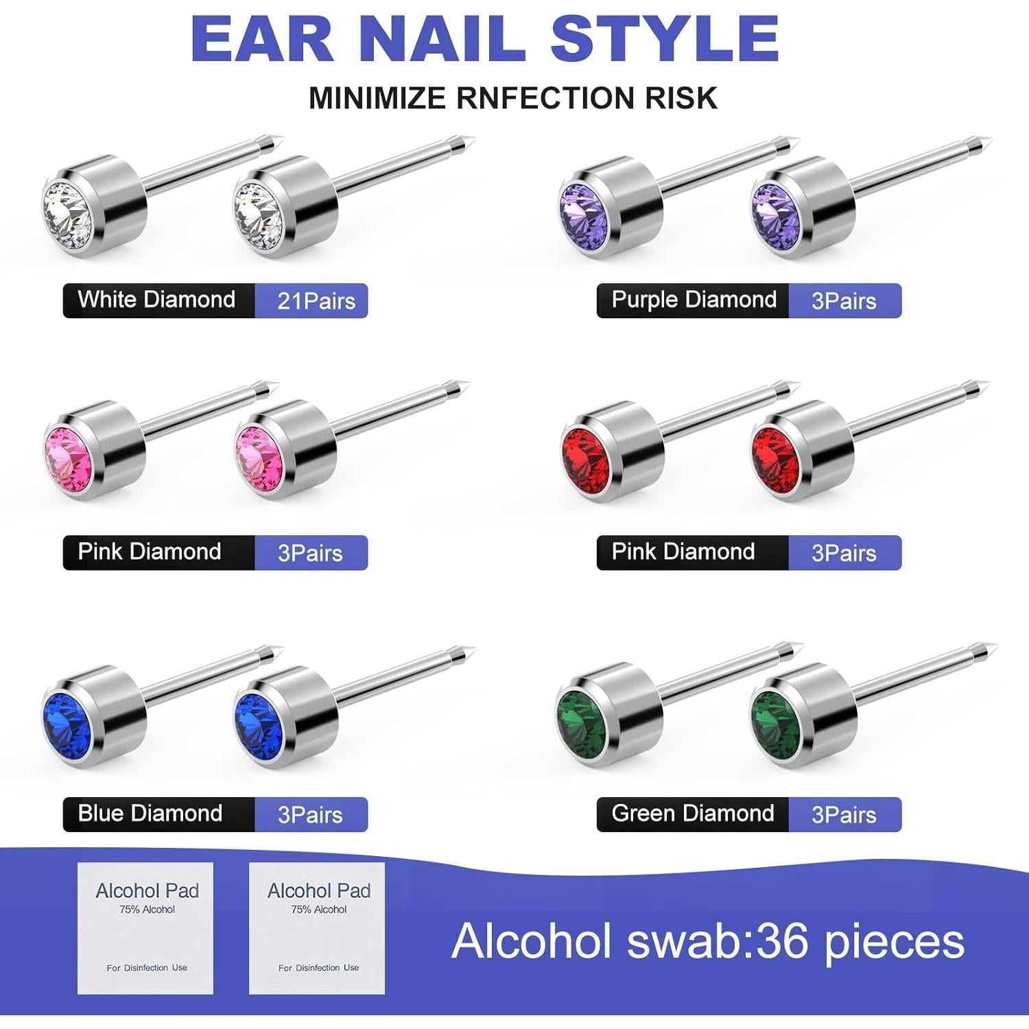 Kit de Perforación de Oídos MRFuYtng con 72 Studs de Zirconio
