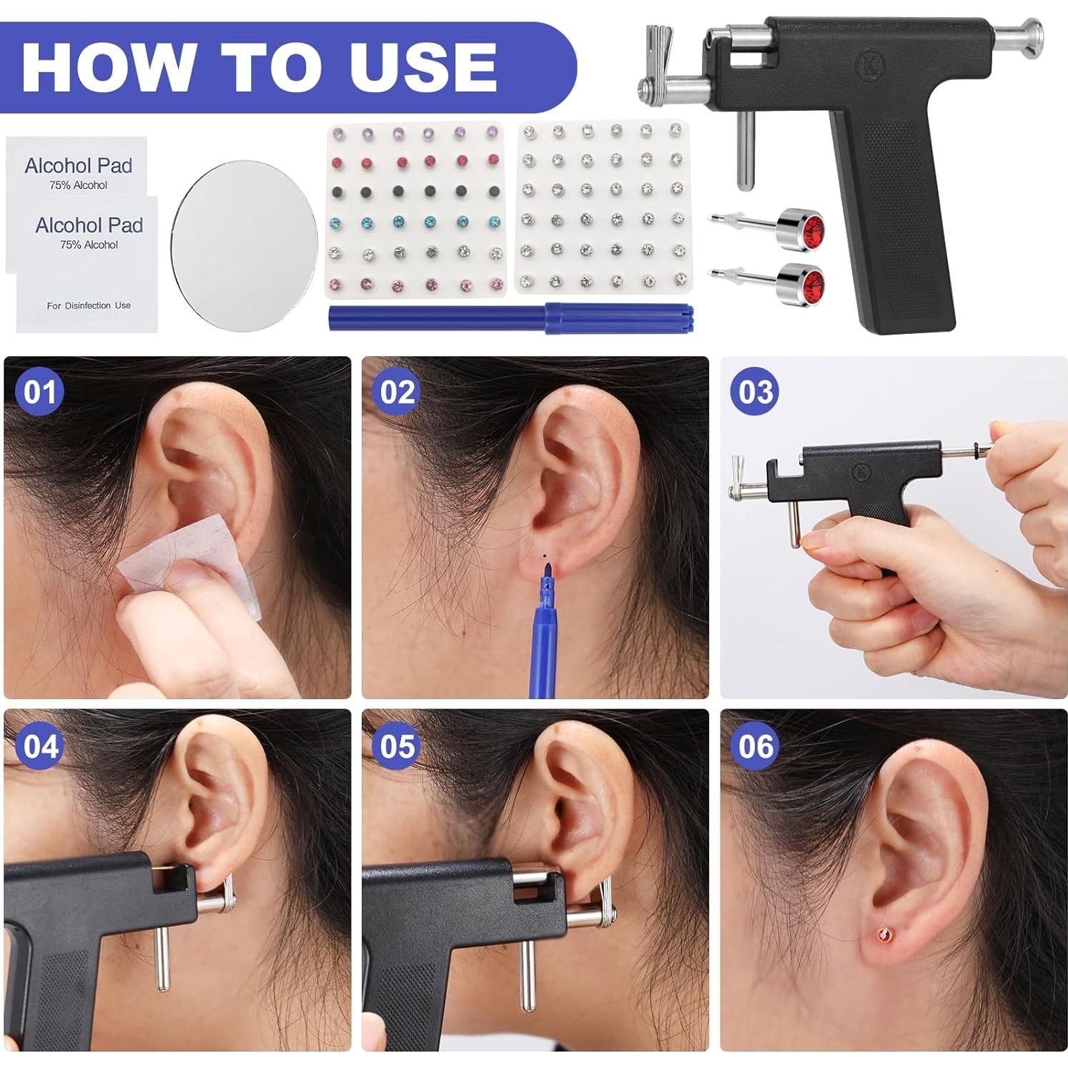 Kit de Perforación de Oídos MRFuYtng con 72 Studs de Zirconio