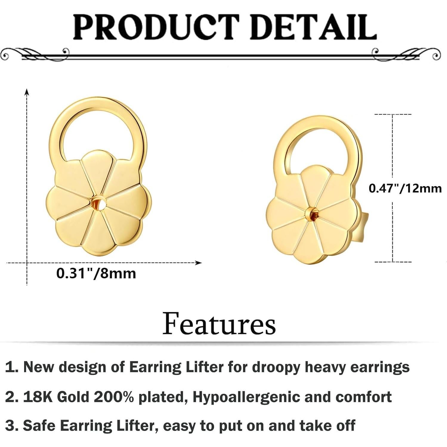 Resortes Elevadores de Pendientes Hipoalergénicos Moconar - 4 Pcs Oro