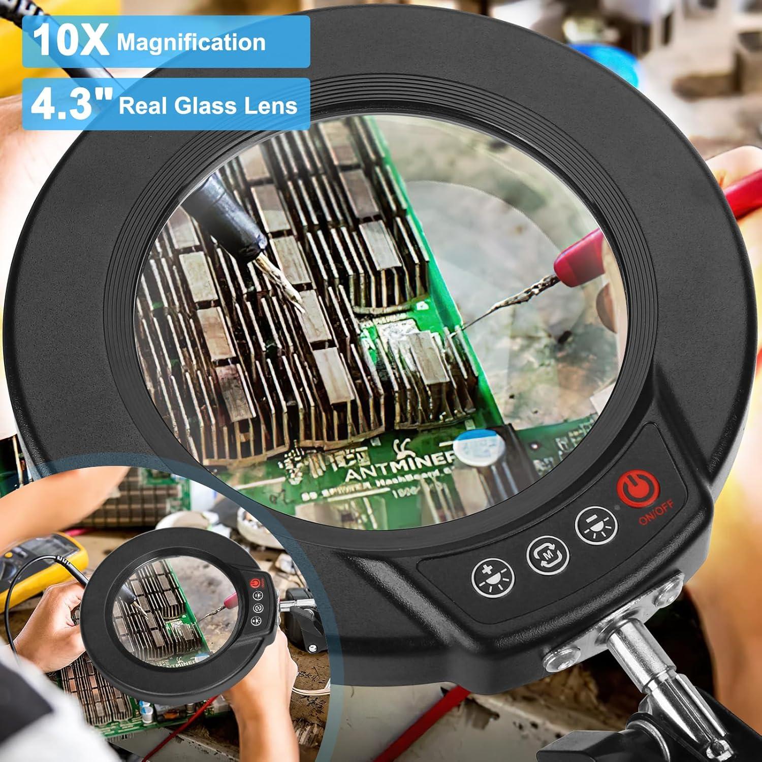 Lupa de Escritorio con Luz LED Coyeth 10X Abrazadera Negra