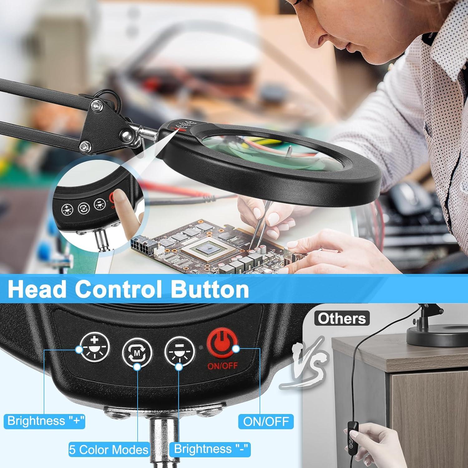 Lupa de Escritorio con Luz LED Coyeth 10X Abrazadera Negra