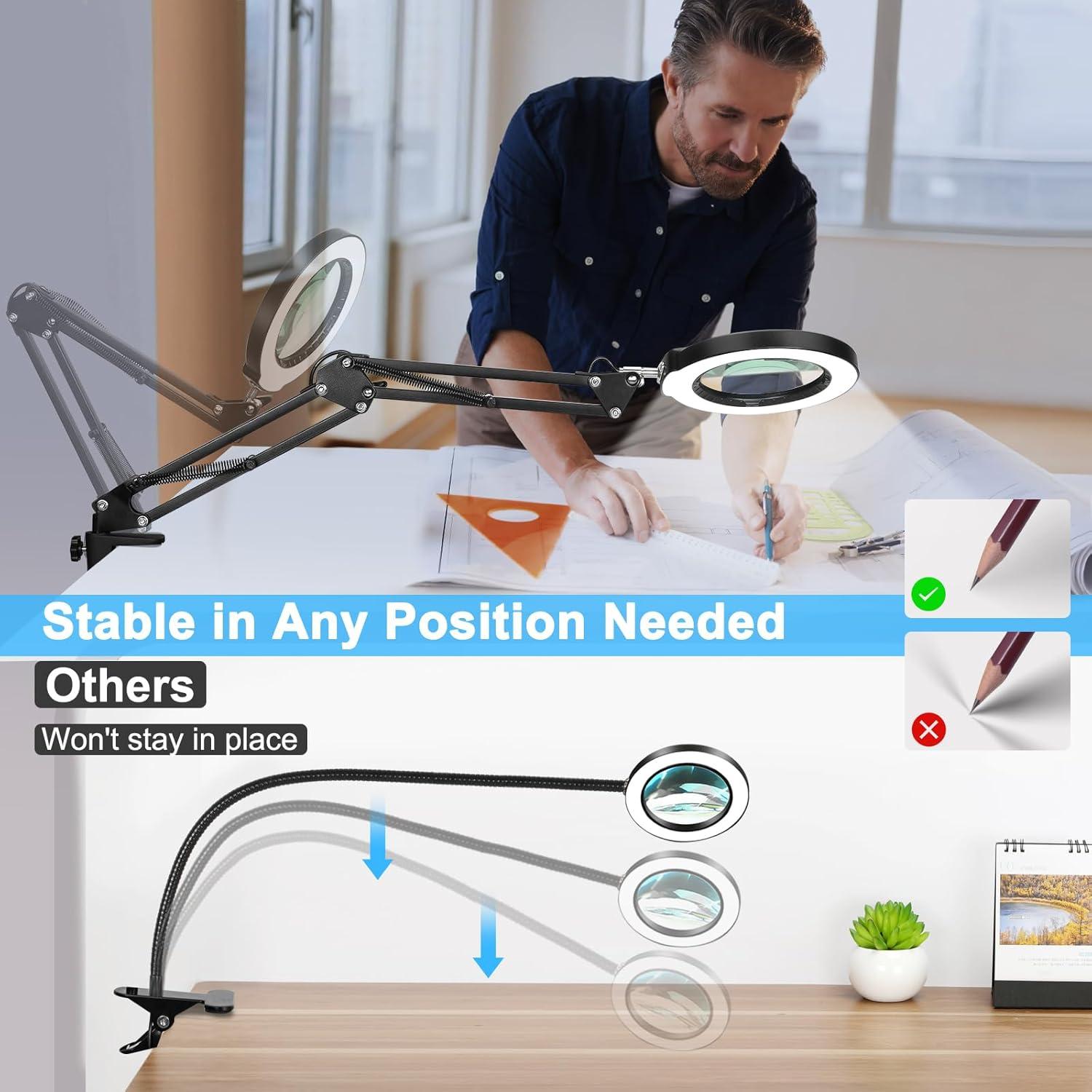 Lupa de Escritorio con Luz LED Coyeth 10X Abrazadera Negra