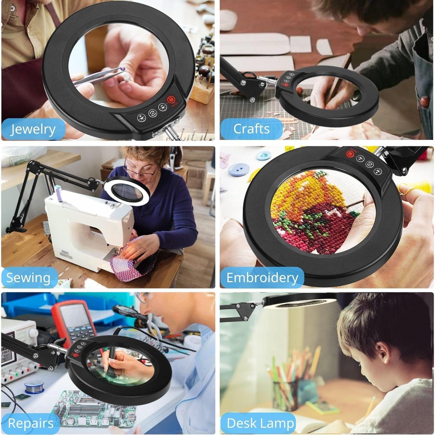 Lupa de Escritorio con Luz LED Coyeth 10X Abrazadera Negra