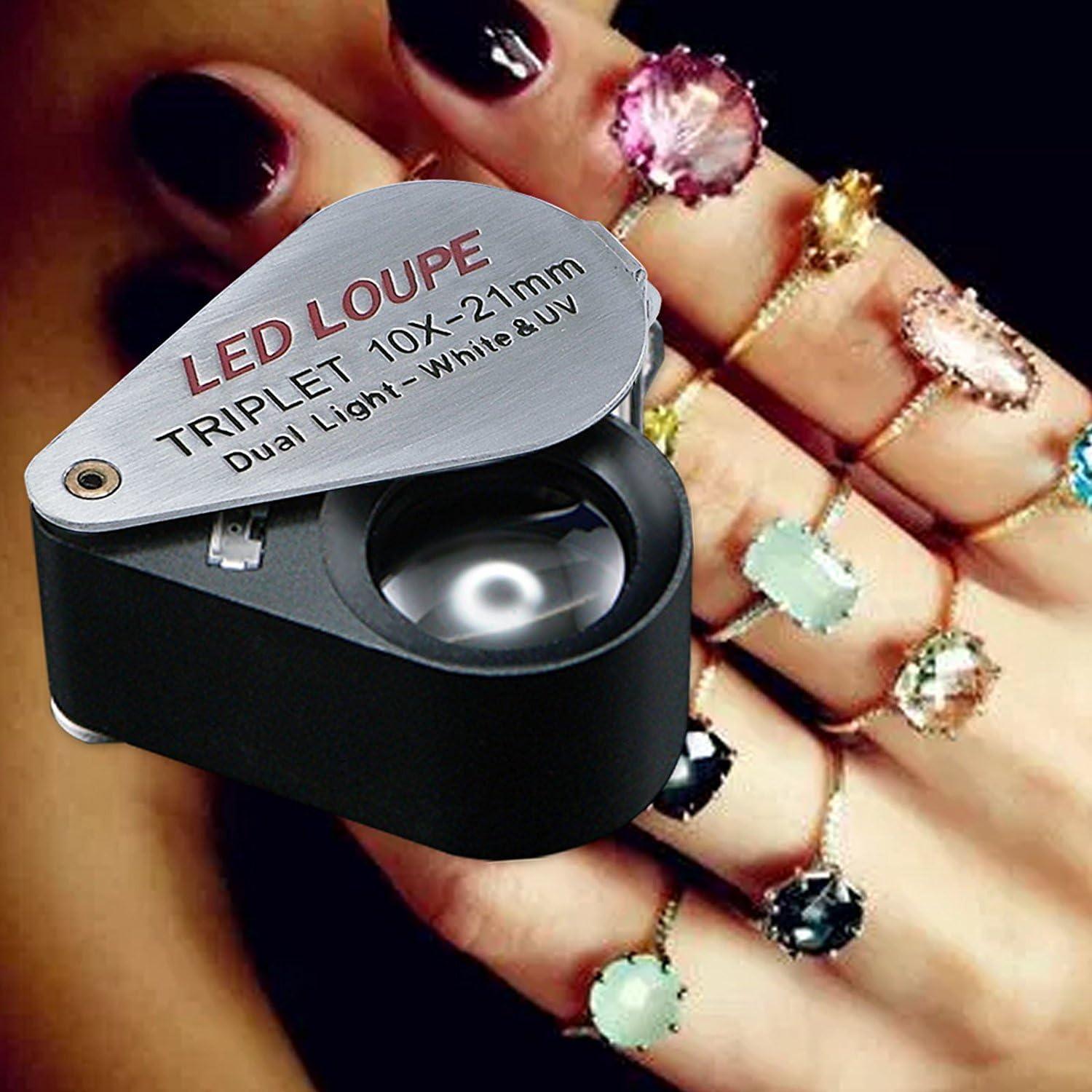 Lupa de bolsillo TEKCOPLUS 10x con luz UV y LED