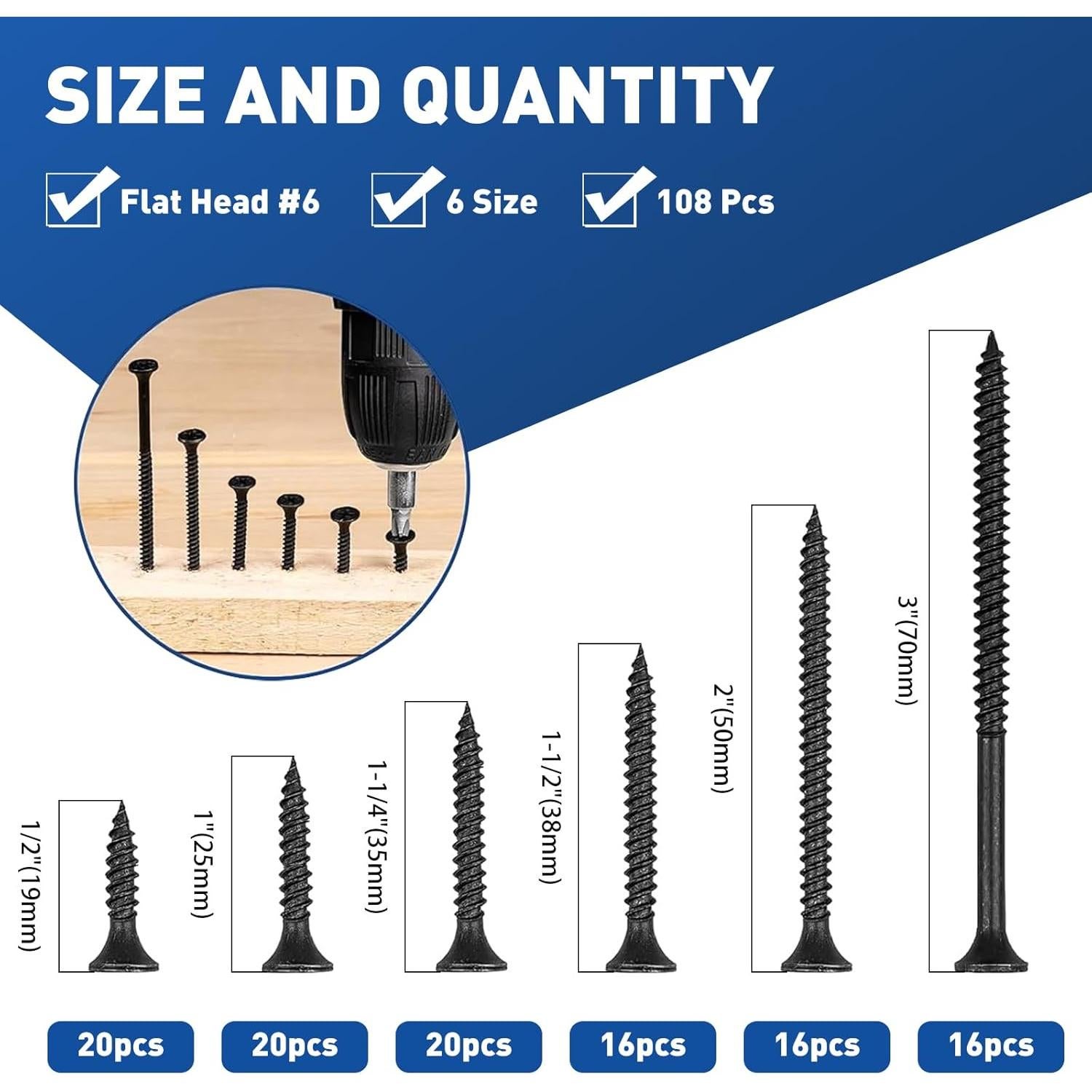Kit de Tornillos para Drywall Innofy 108 Piezas 6 Tamaños
