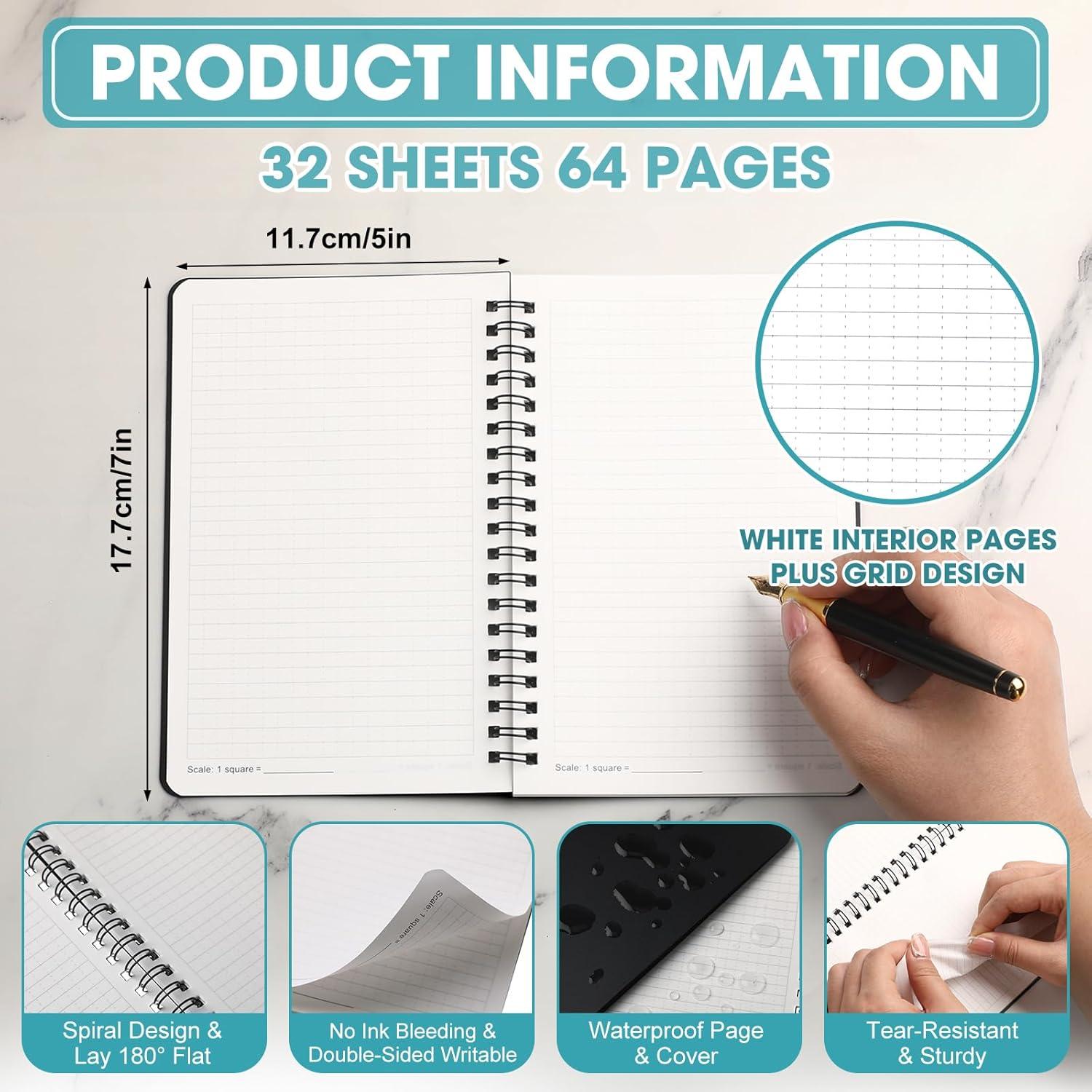 Cuadernos Impermeables Jetec 2 Pcs 11.7x17.7cm Cuadrícula