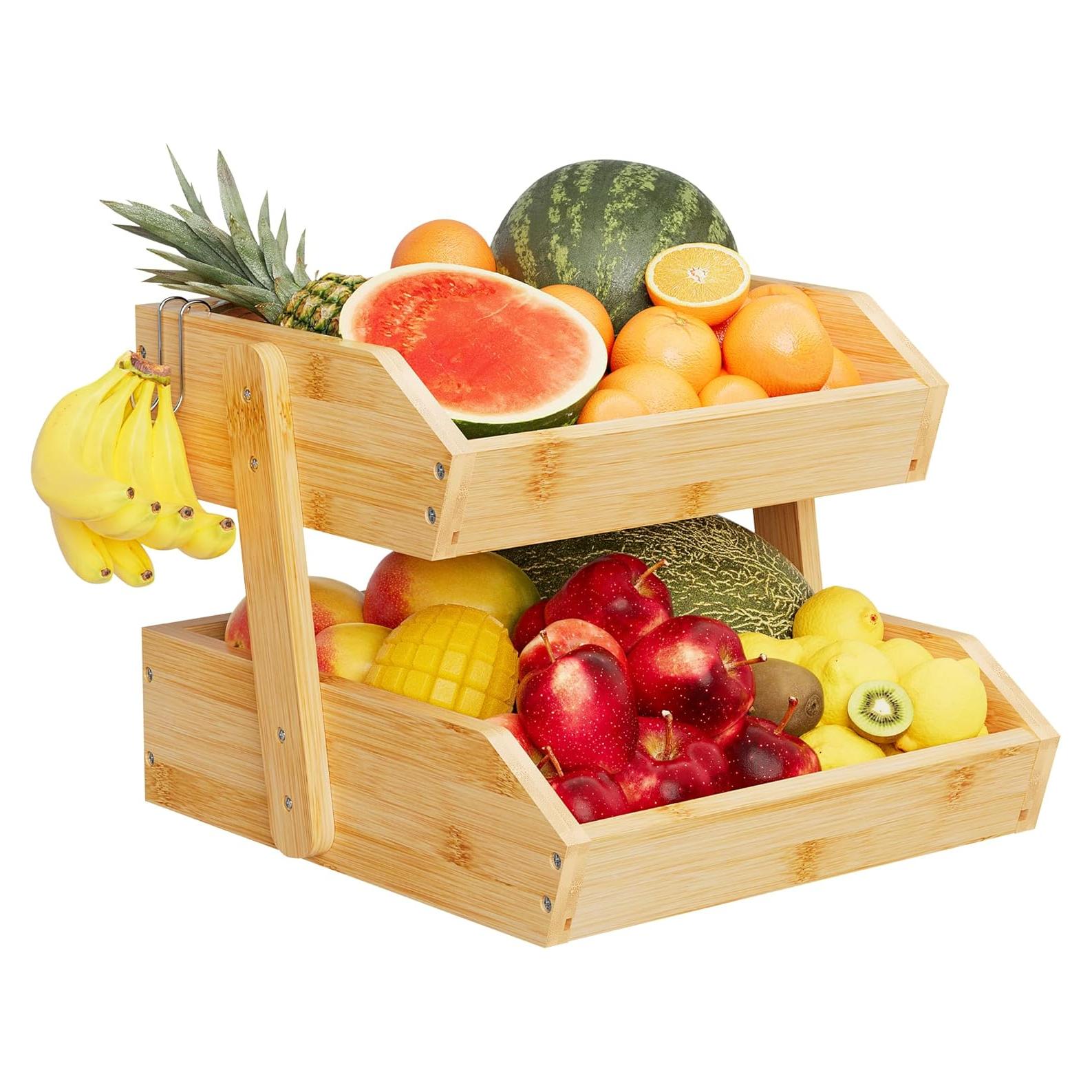 Cesta de Frutas de Bambú 2 Niveles Hellojin - Organizador Cocina