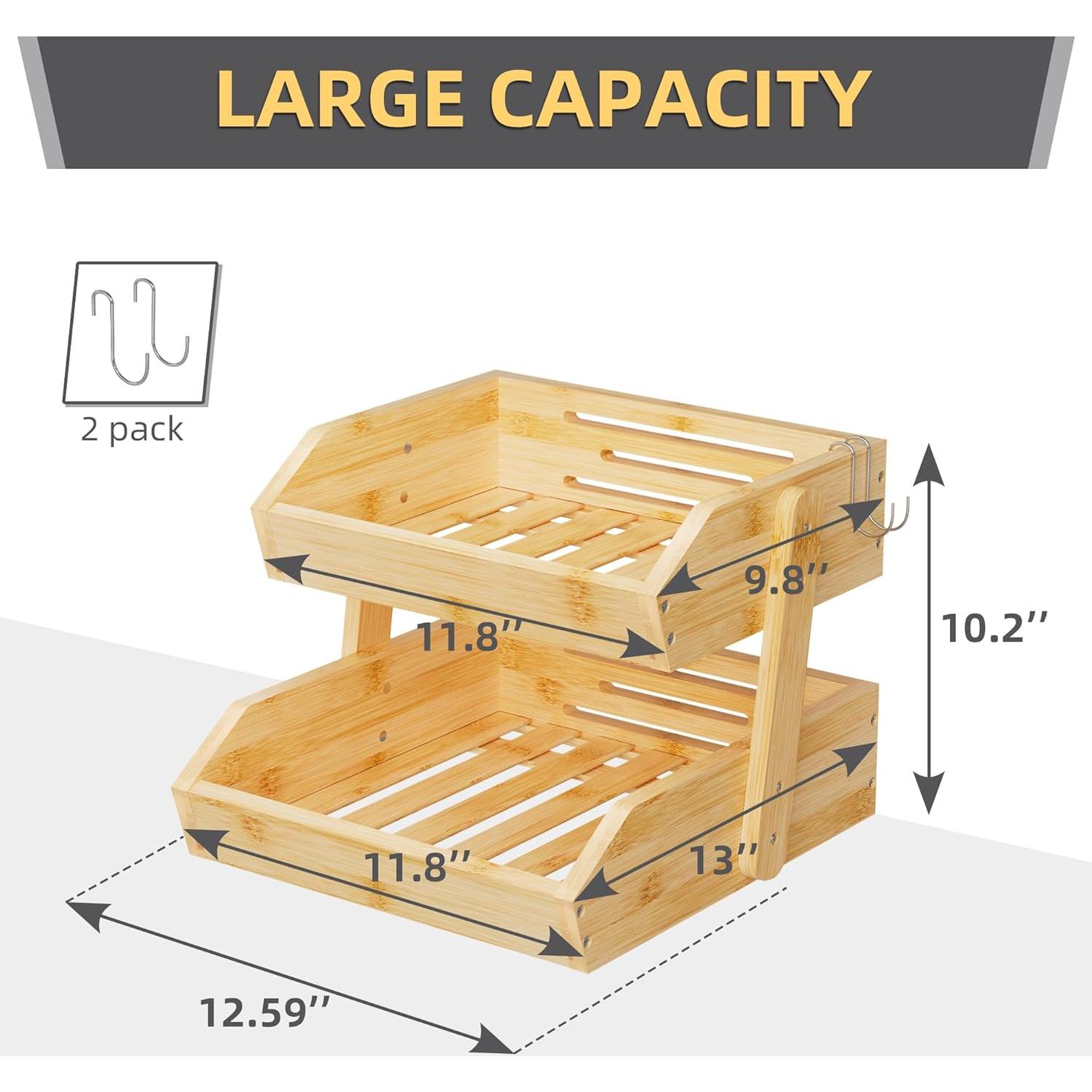 Cesta de Frutas de Bambú 2 Niveles Hellojin - Organizador Cocina