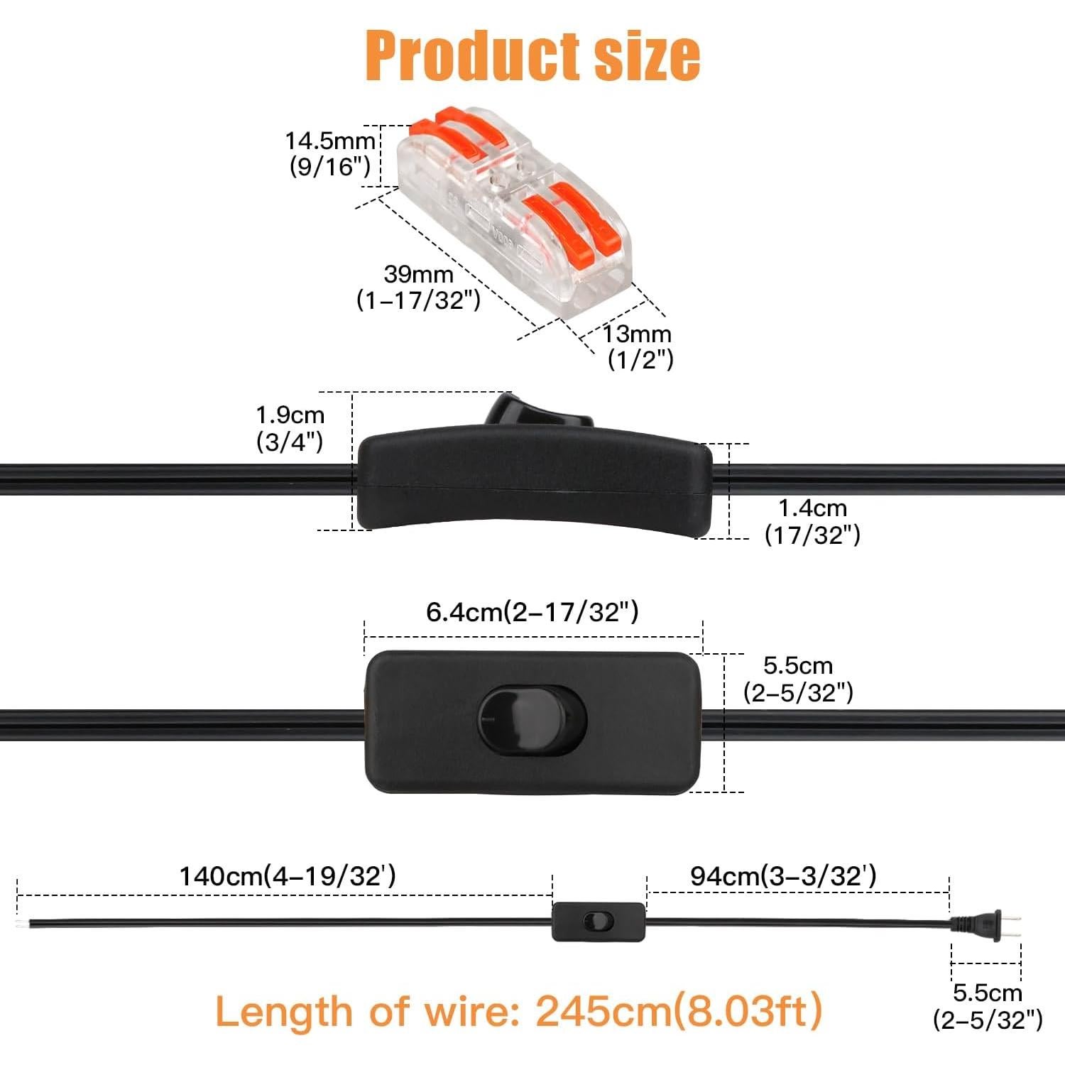 Cable de lámpara Asjeumt con interruptor 2.45m negro SPT-2
