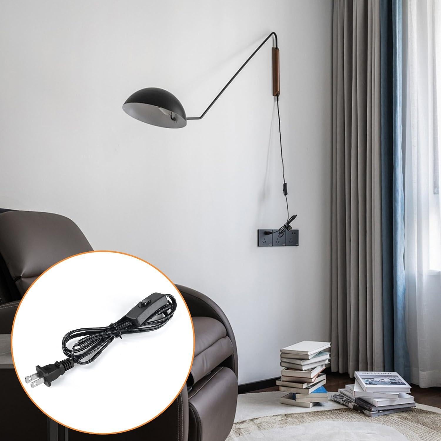 Cable de lámpara Asjeumt con interruptor 2.45m negro SPT-2