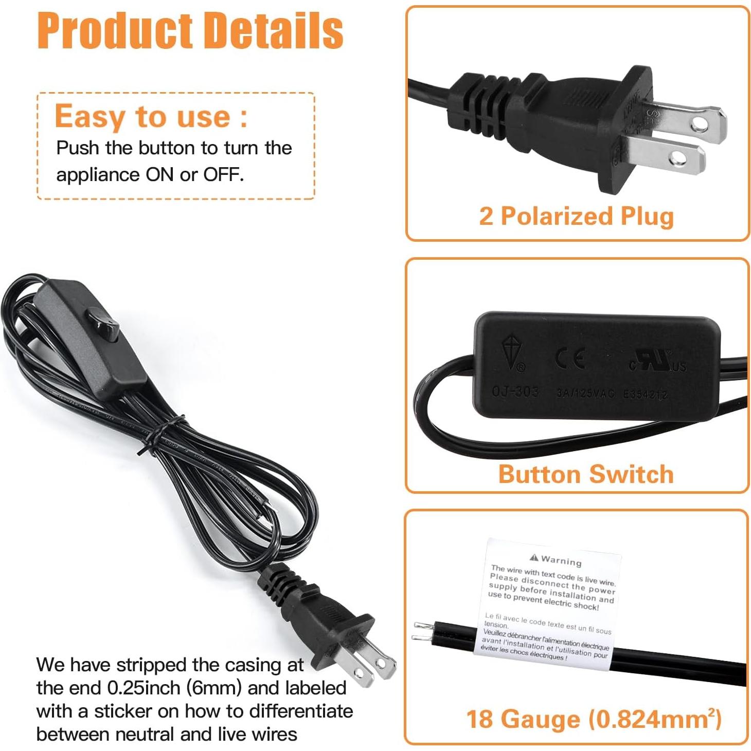 Cable de lámpara Asjeumt con interruptor 2.45m negro SPT-2