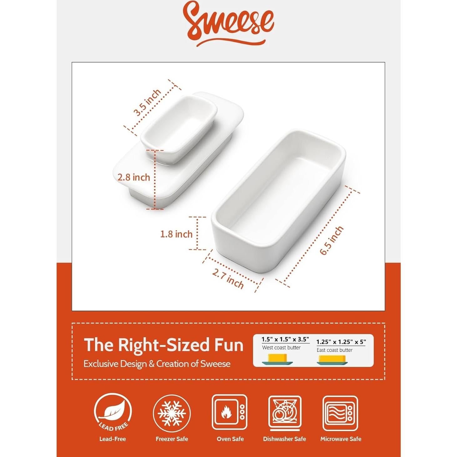 Plato de Mantequilla Sweese con Tapa - Porcelana 113g