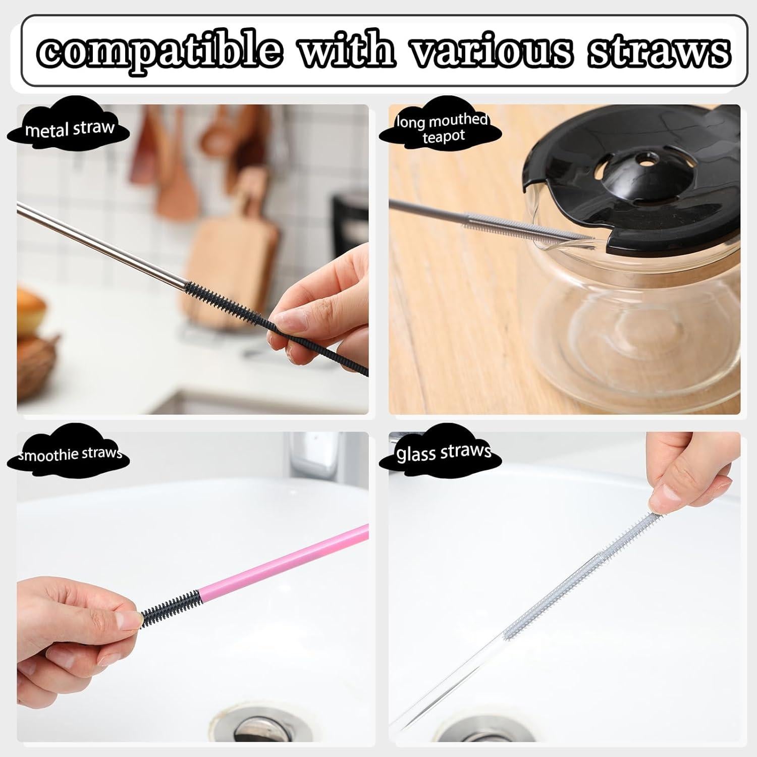 Honeydak Cepillo Limpiador de Pajitas Silicona 6mm 9mm 2 Pcs