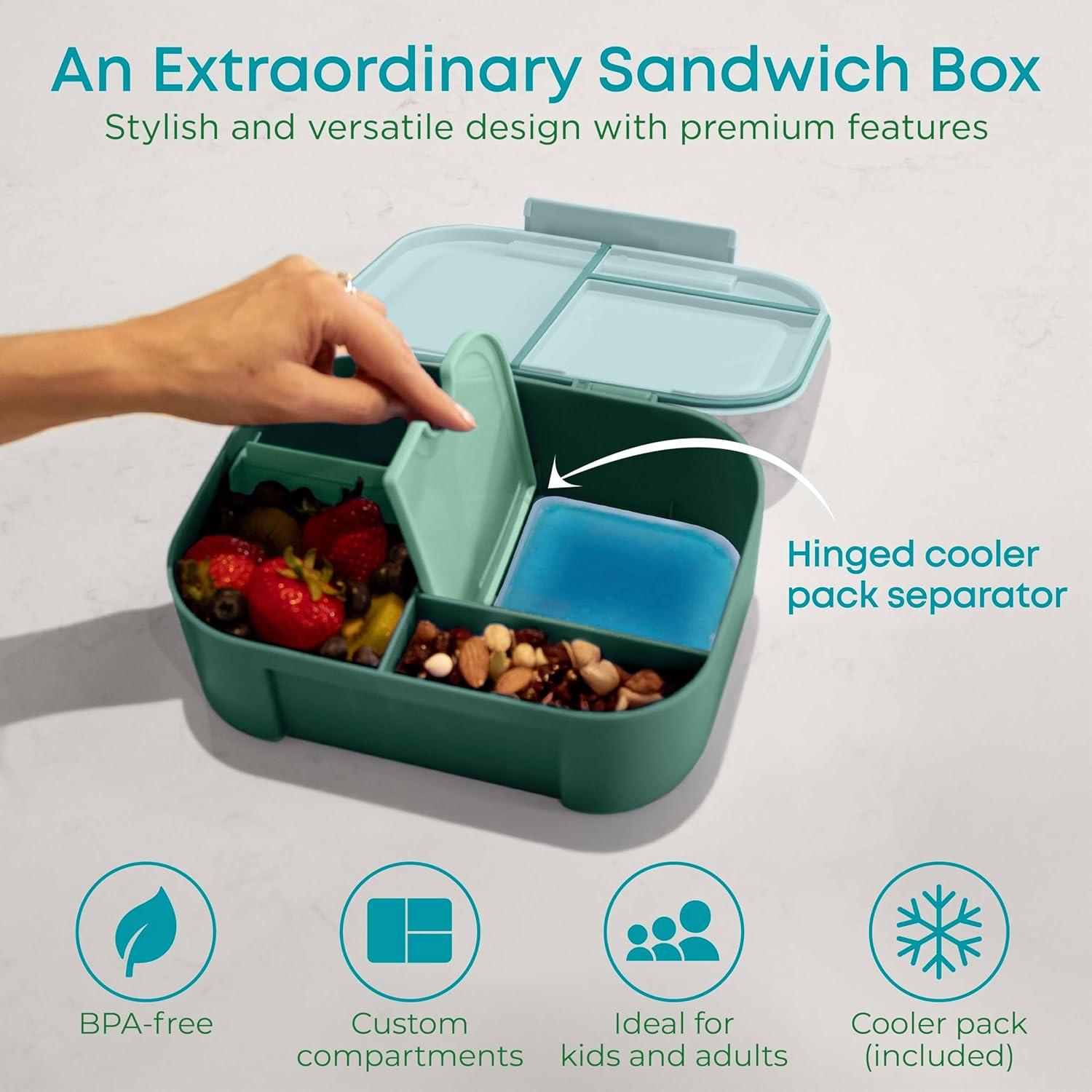 Caja de Almuerzo KARRICO Verde 3 Compartimentos 2.43L A Prueba de Fugas