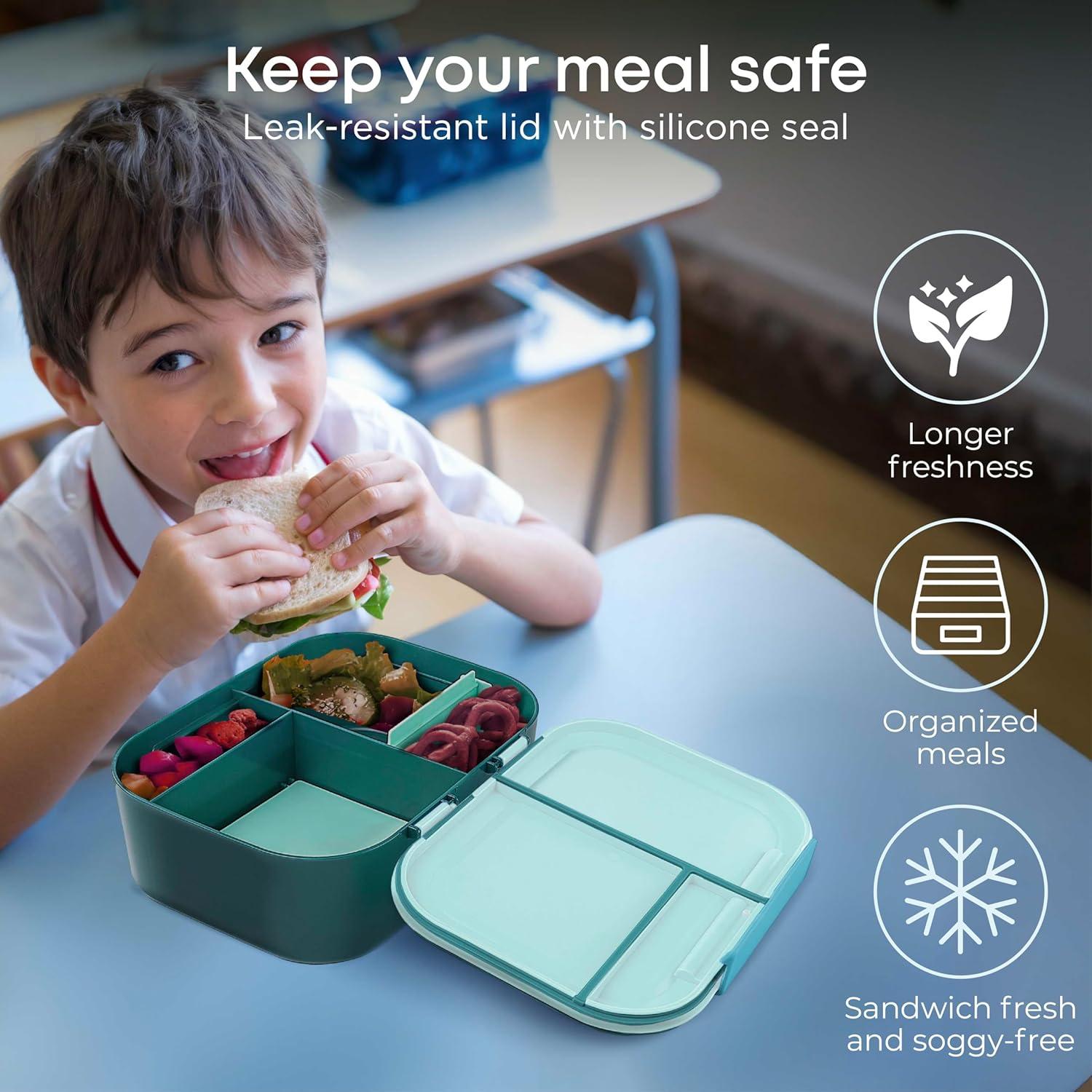 Caja de Almuerzo KARRICO Verde 3 Compartimentos 2.43L A Prueba de Fugas