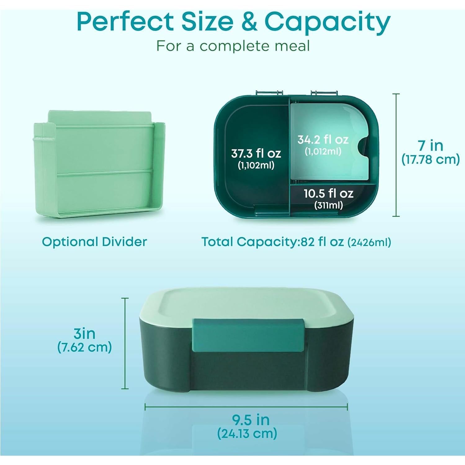 Caja de Almuerzo KARRICO Verde 3 Compartimentos 2.43L A Prueba de Fugas