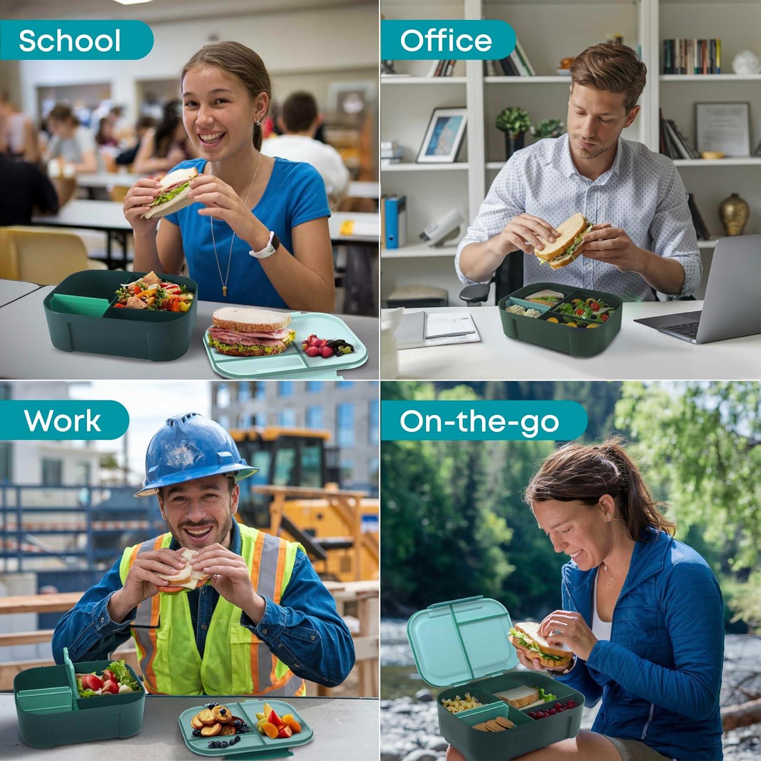 Caja de Almuerzo KARRICO Verde 3 Compartimentos 2.43L A Prueba de Fugas