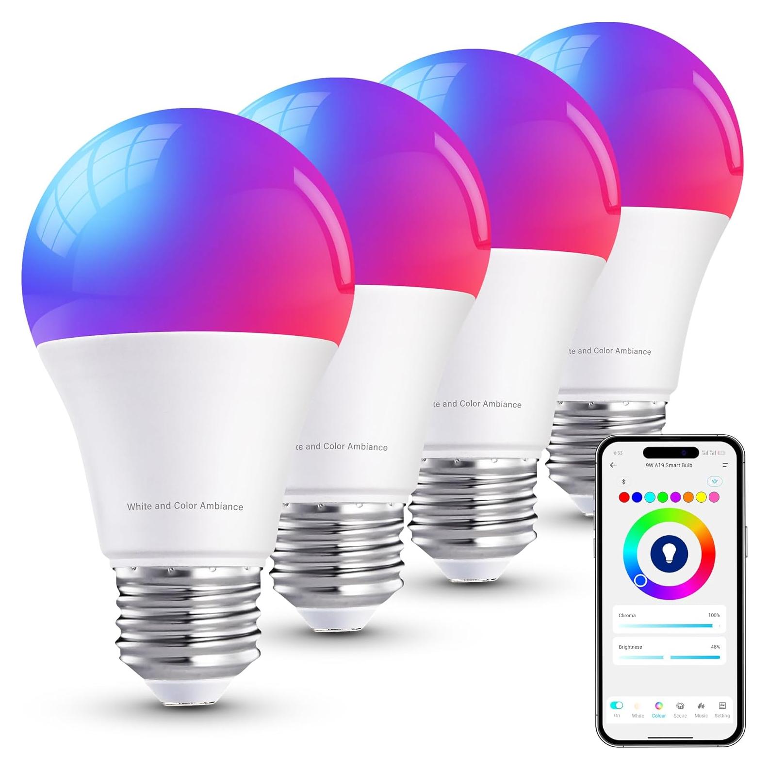 Bombillas Inteligentes Brizled RGBWW E26 A19 9W 806LM Paquete de 4