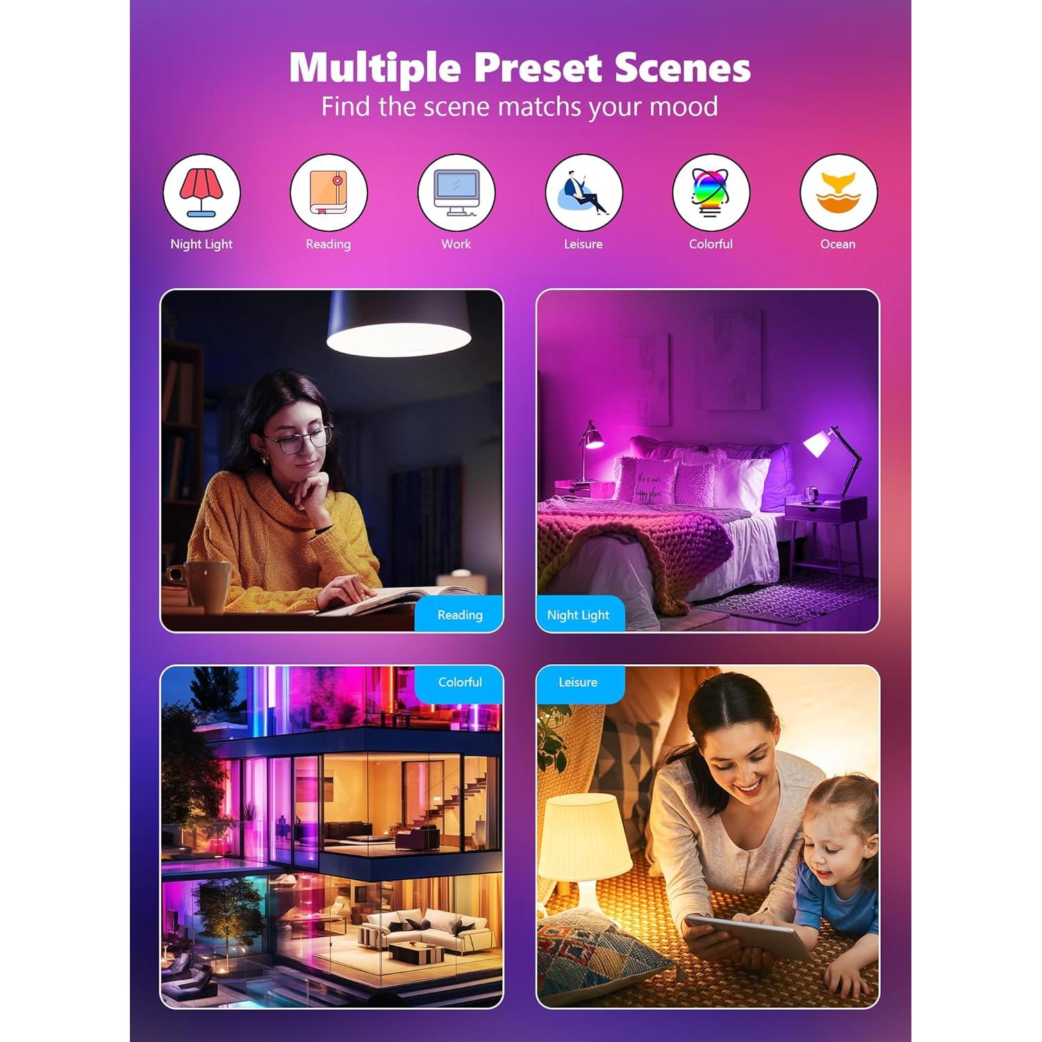 Bombillas Inteligentes Brizled RGBWW E26 A19 9W 806LM Paquete de 4