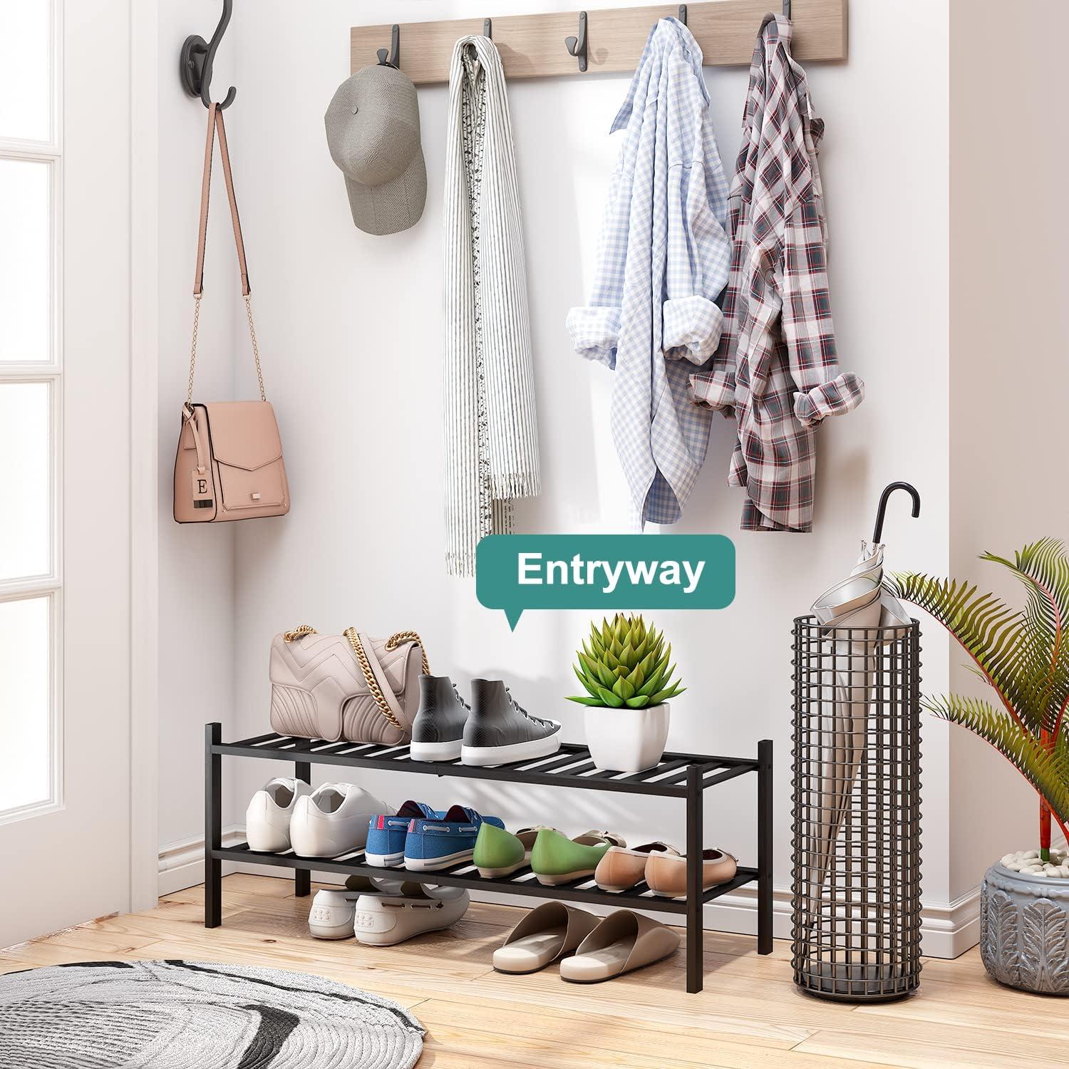 Estante para Zapatos de Madera de Bambú Negro 2 Niveles 84.58cm