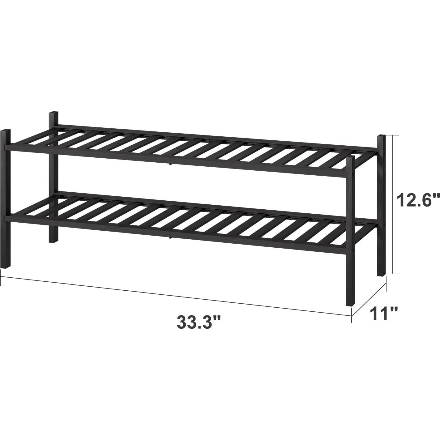 Estante para Zapatos de Madera de Bambú Negro 2 Niveles 84.58cm