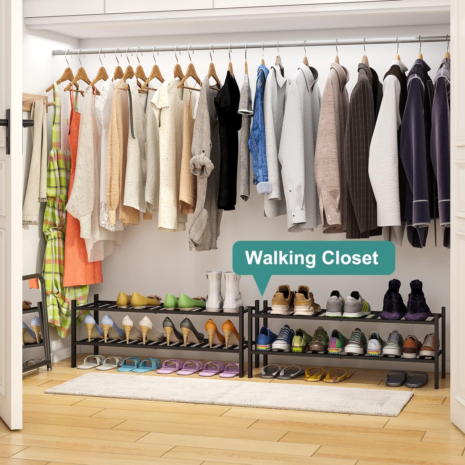 Estante para Zapatos de Madera de Bambú Negro 2 Niveles 84.58cm