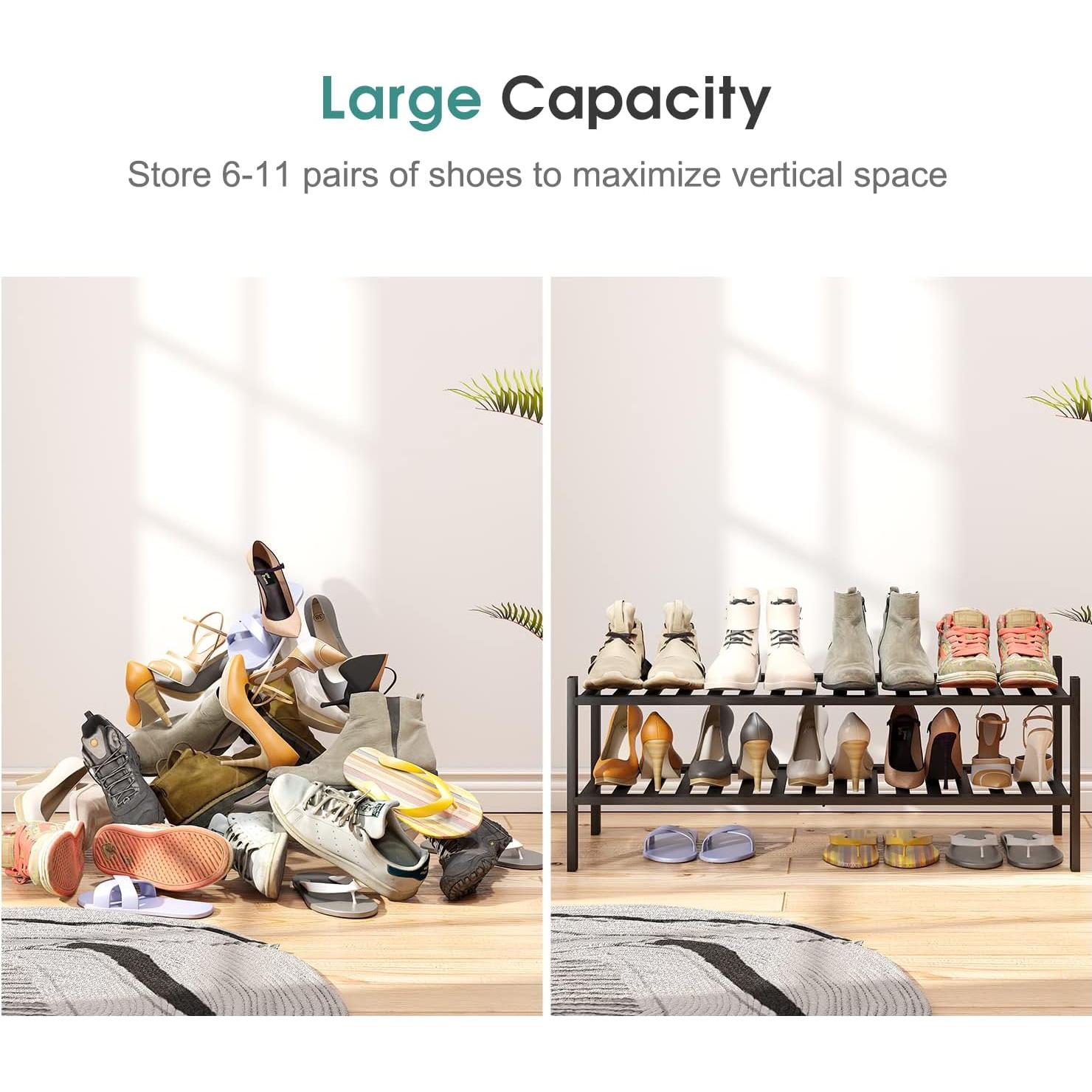 Estante para Zapatos de Madera de Bambú Negro 2 Niveles 84.58cm