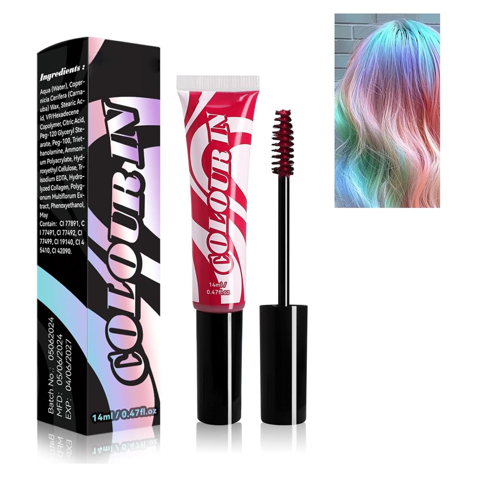 Disposable Hair Dye Color Comb, DIY Natural Hairstyle Cream, Colored Mascara, Washable Easily Cleaning Disposable Hair Wax for Festival Daily Boys Teen Girls Hair Dye(01#RED, 1 OZ)